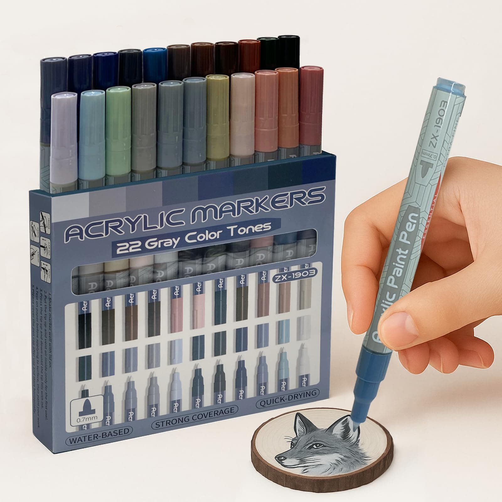 Marqueur acrylique Mockredn 22 couleurs pour bricolage - Non toxique et apte aux surfaces variées - 0,7 mm - Série grise
