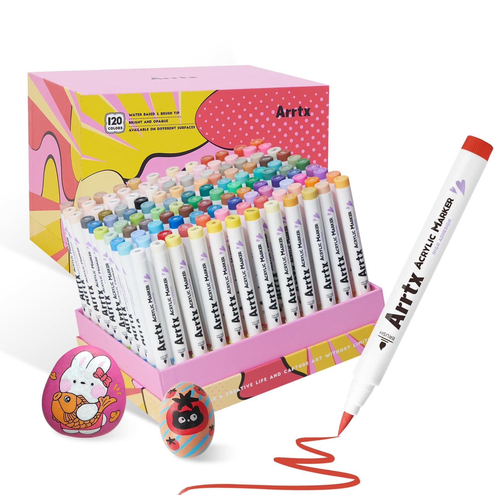 Marcos Acrylique, 120 Stylos, Marqueurs Acrylique pour Artistes Adultes, Coloriage, Dessin Animé, Pointe Pinceau pour Pe