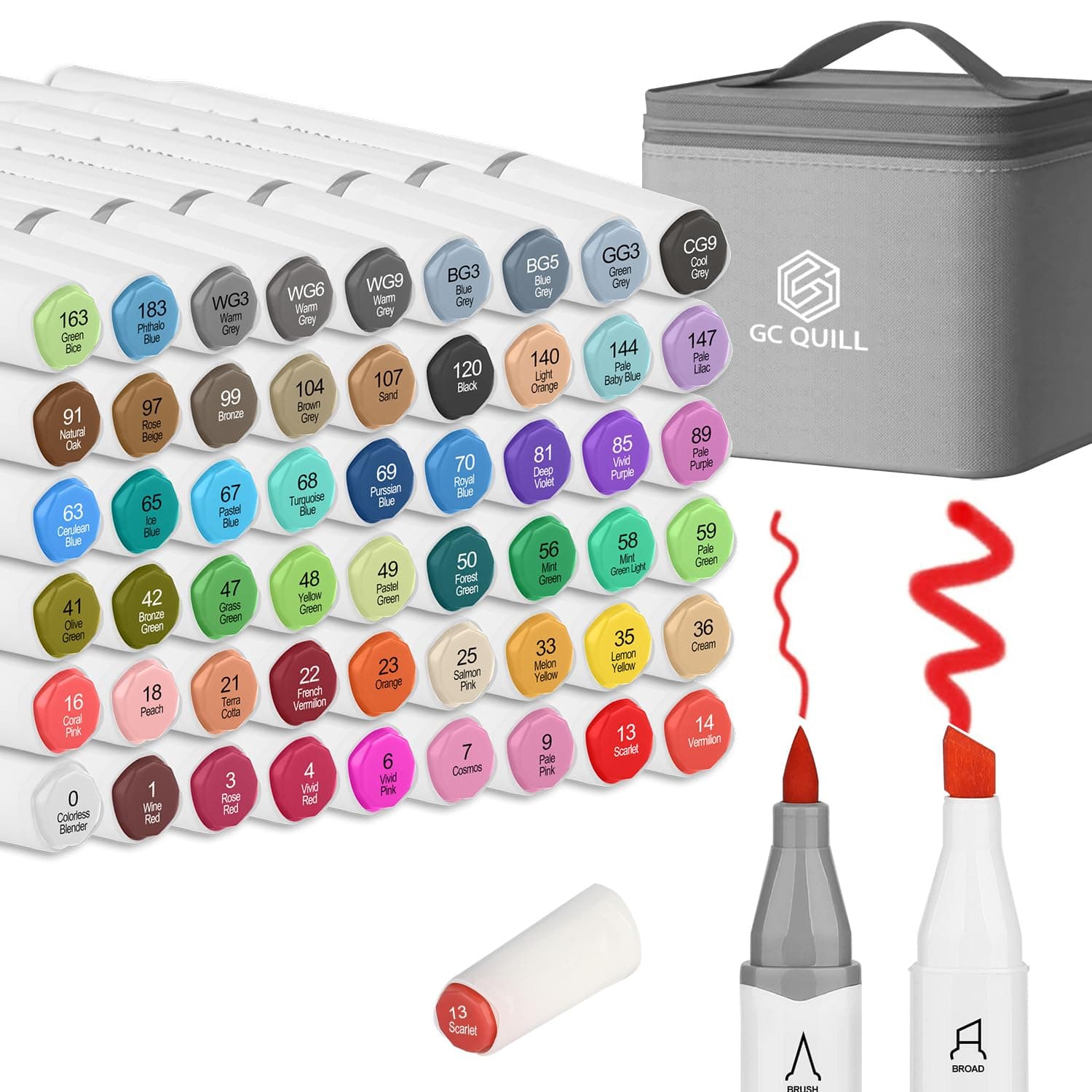 GC QUILL 54 Feutres à Alcool Double Pointe - 53 Couleurs + 1 Blender - Marqueurs Ados et Adultes pour Dessin