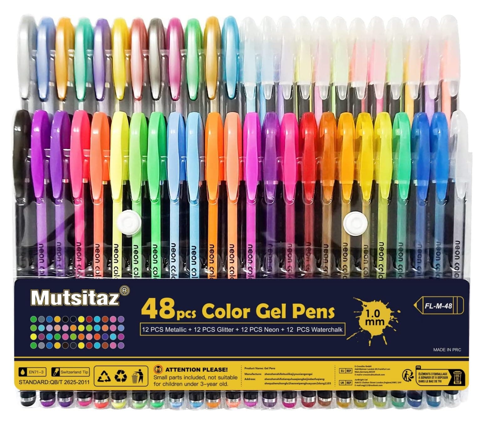 Mutsitaz 48 Stylos Gel Métallique Paillettes Néon Pastel Peinture Écriture Coloriage Adultes