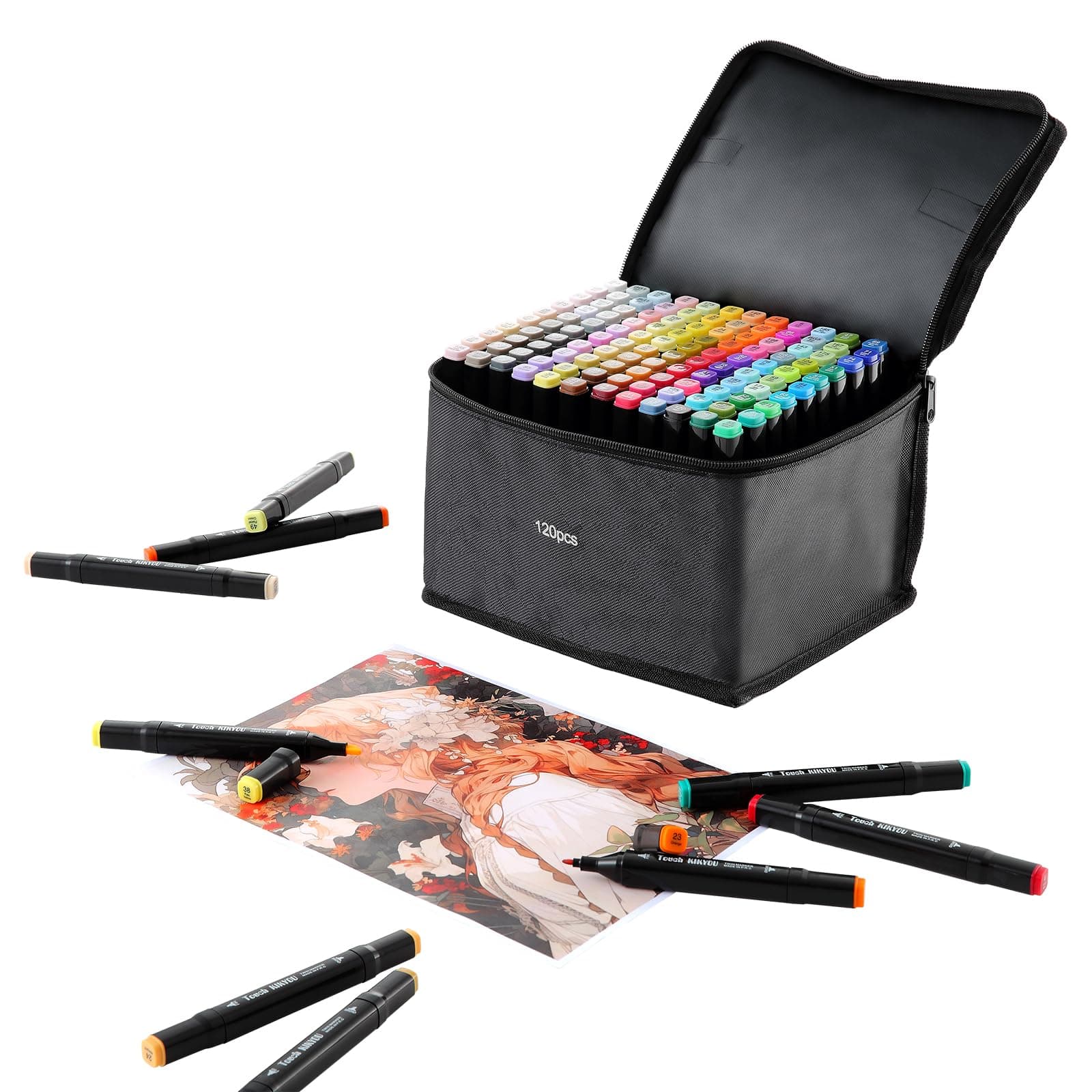Ordeluxe 120 couleurs feutre à alcool pour artistes et adultes à colorier, séchage rapide en une seconde, avec étui de t