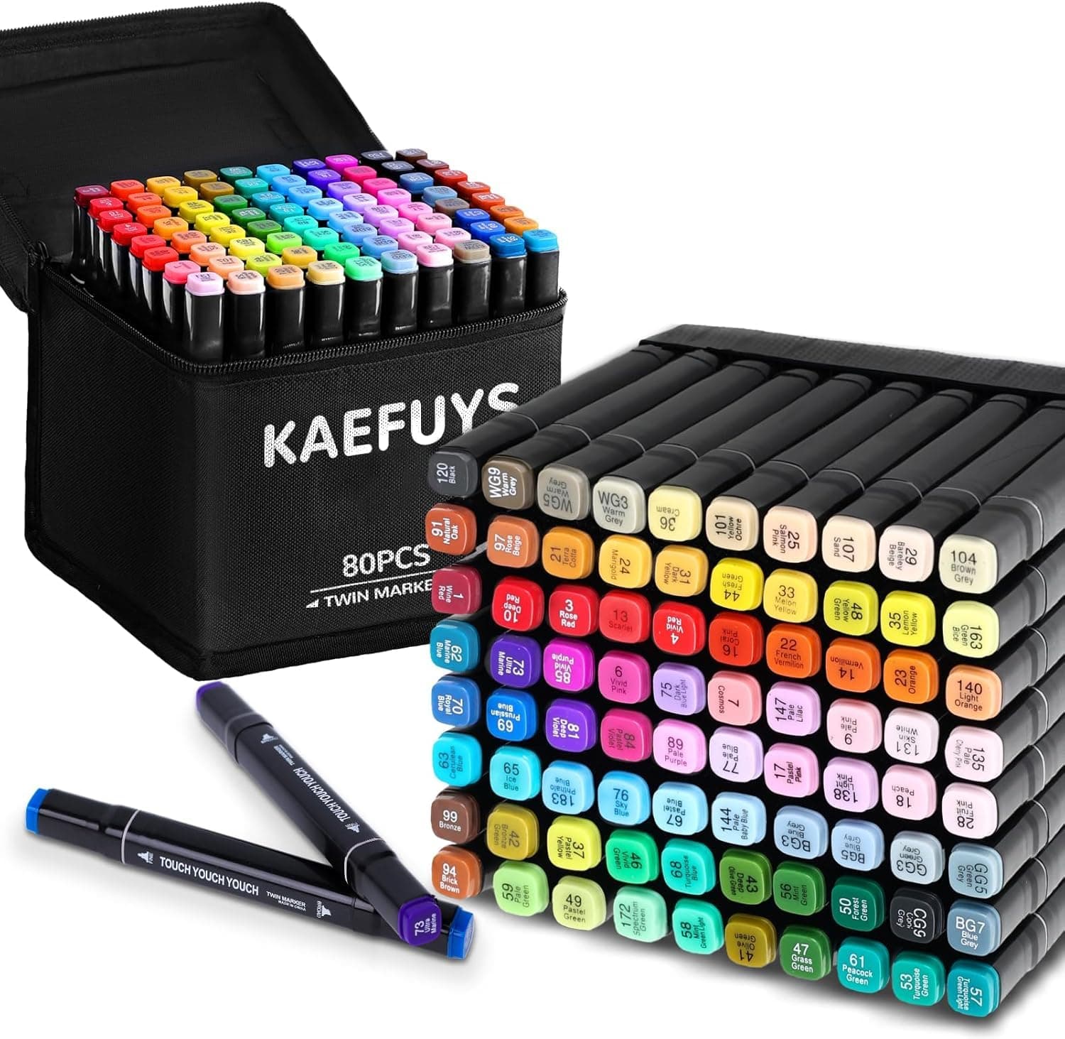 80 Couleurs Feutres Coloriage Adulte Twinmarkers, Portable avec Base et Sac, Idéal pour Dessin Professionnels Écriture e