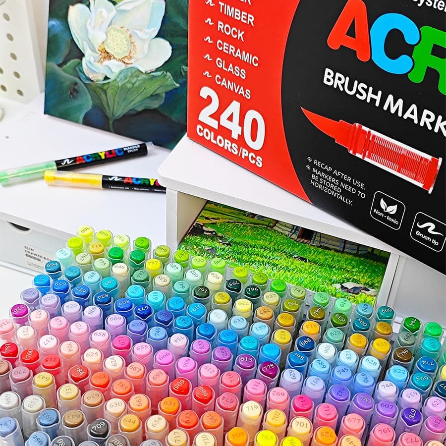 Guangna feutres acryliques 240 pour dessin sur verre et bois, encre opac superposable, cahier de coloriage flexible, par