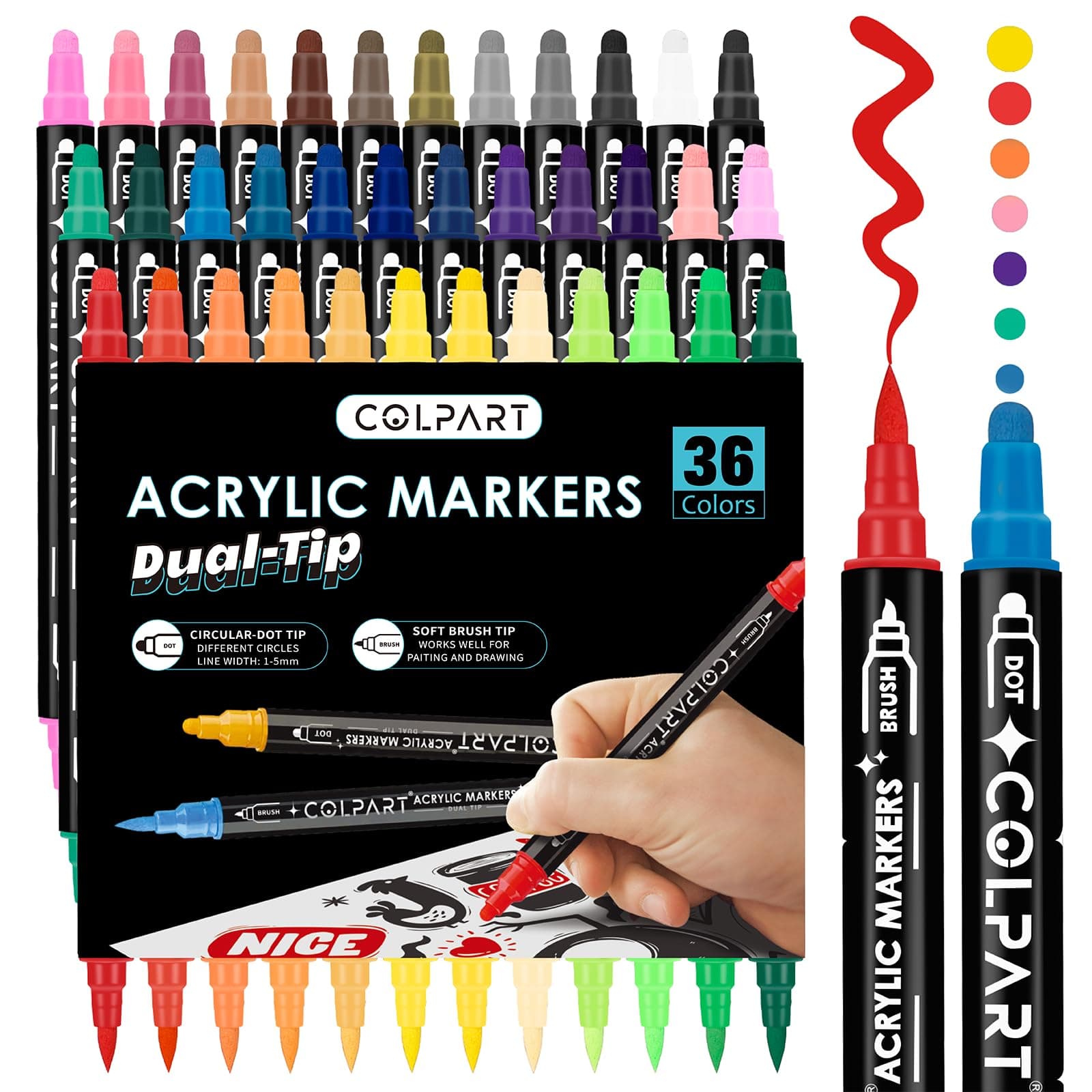 Marque Acrylic Paint Markers Colpart 36 Feutres à Double Pointe pour Peindre sur Roche, Bois et Toile - Materiaux Artist