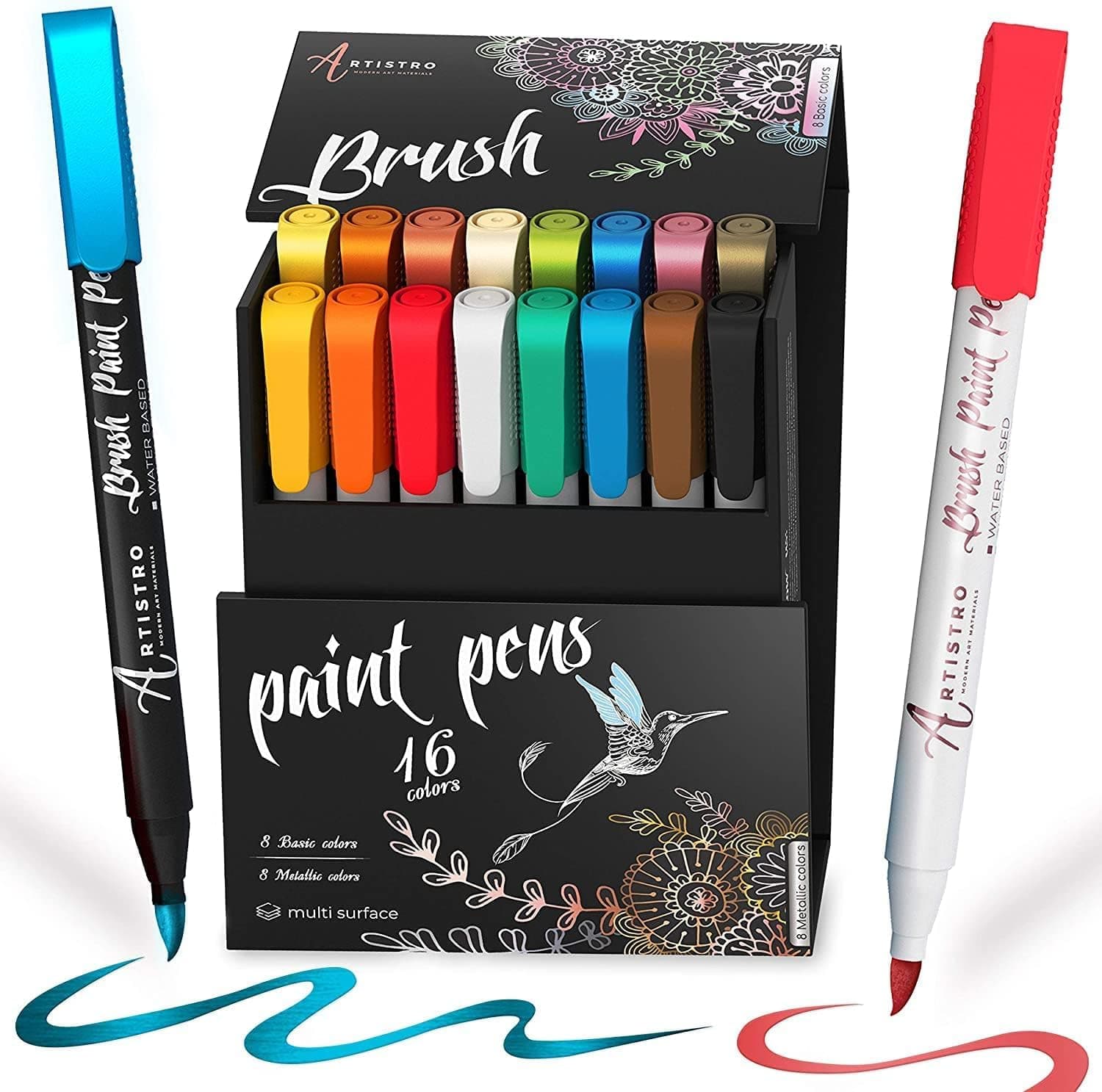 Markers à aquarelles Wacom, 16 Couleurs, Parfaits pour Calligraphie et Scrapbooking, Set Éveil Artistique, Noir et Blanc