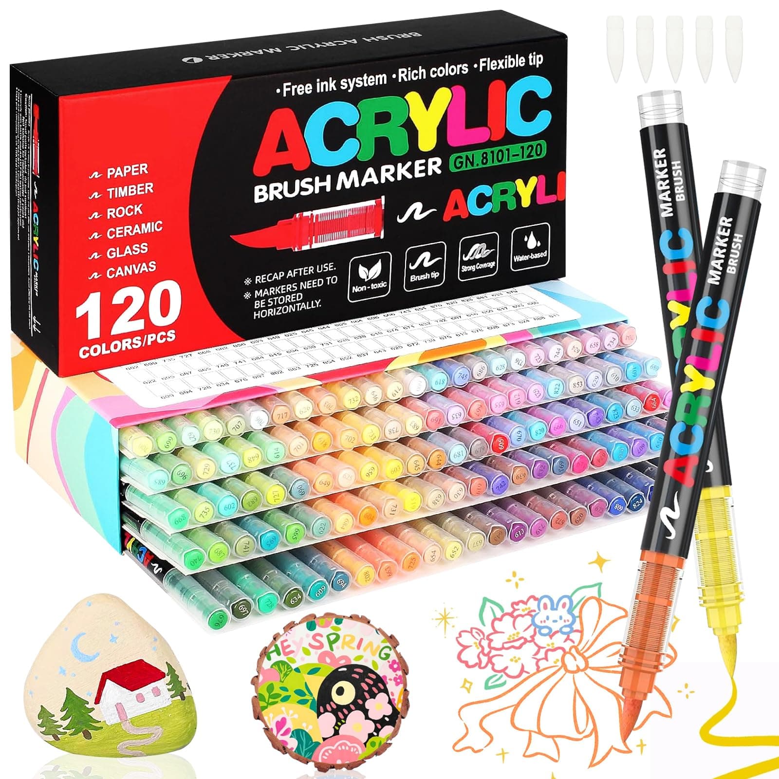 Feutre Acrylique WOGOPRO 120 Couleurs pour Calligraphie et Peinture sur Bois, Pierre, Toile et Céramique - Stylo Acrylic