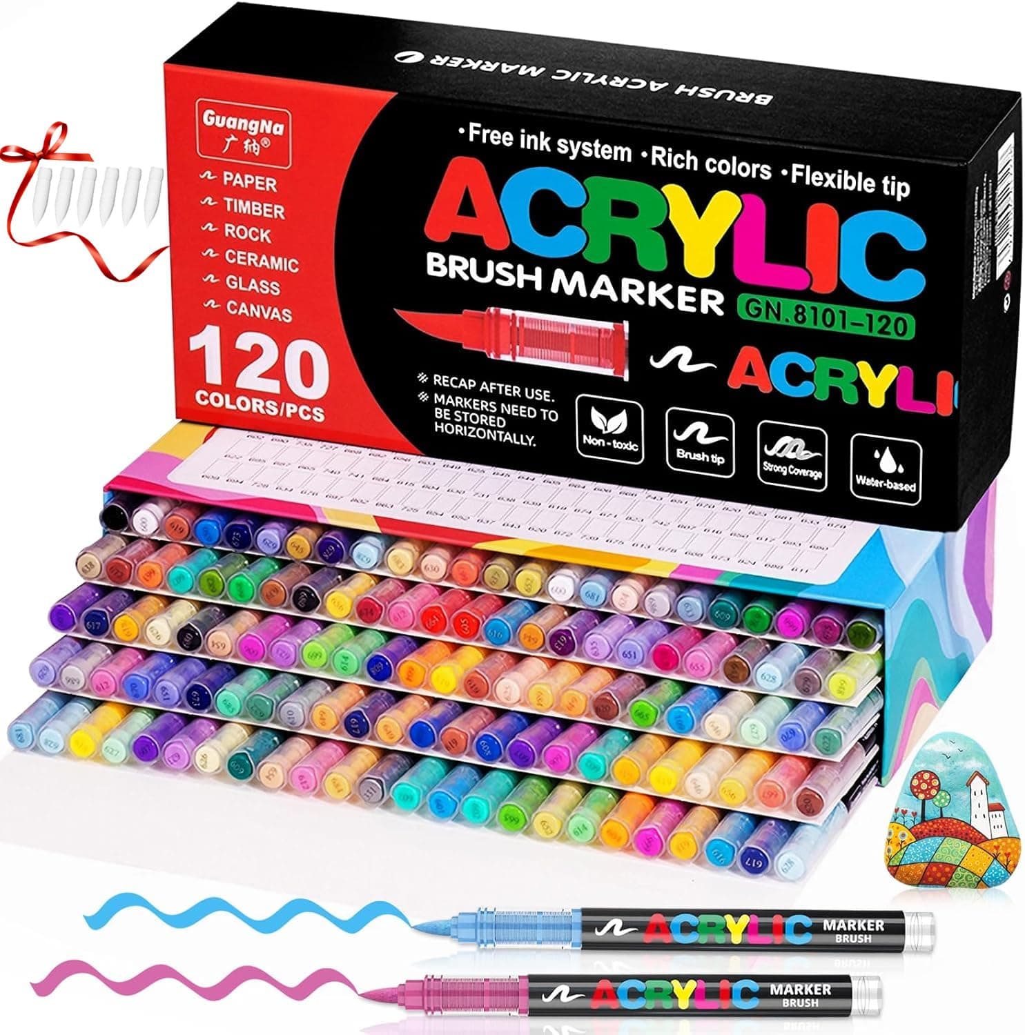 Marque VAKKI Stylos Acryliques Liquides pour Adultes - 120 Couleurs Coloriage Pierre Calligraphie Toile Verre 120 Couleu
