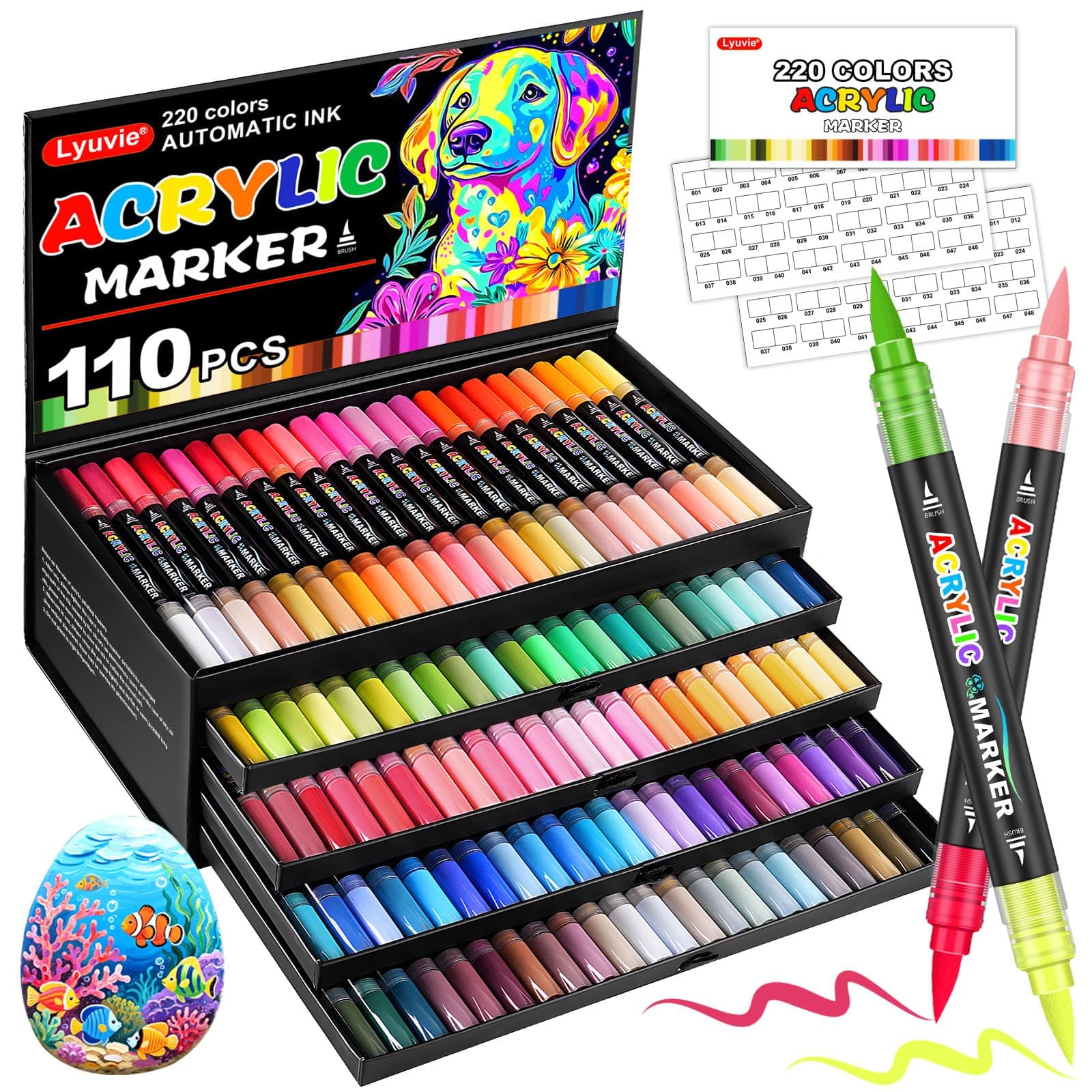 Lyuvie 220 Couleurs Feutre Acrylique, Acrylique Paint Marker Marqueur Peinture, pour Artistes et Artistes Débutants, Art