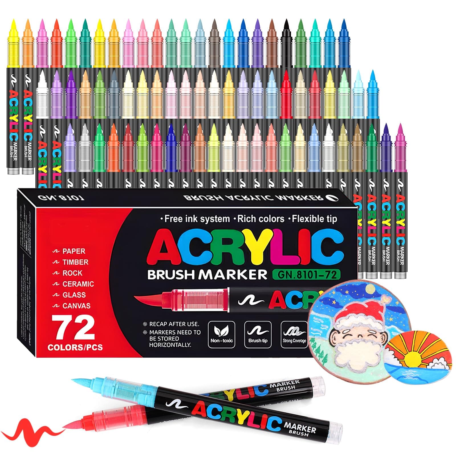 Laconile 72 Couleurs Feutre Acrylique pour Adulte, Stylos Acryliques Multi-Usage, Idéal pour Calligraphie, Bois, Toile,
