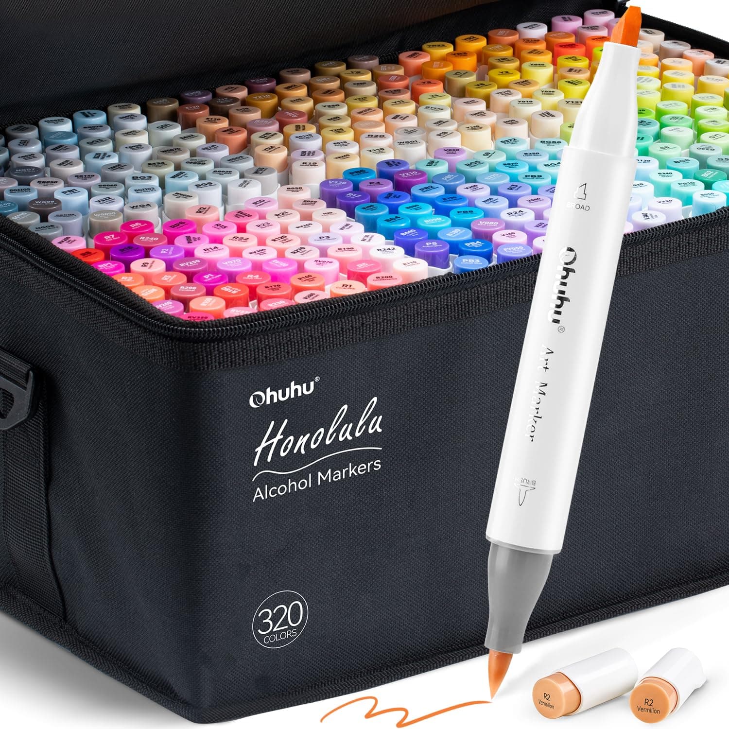 Ohuhu Marqueurs a Alcool 320 Couleurs, Pointe Double Artiste Etudiants, Feutres Adulte Pour Coloriage Calligraphie