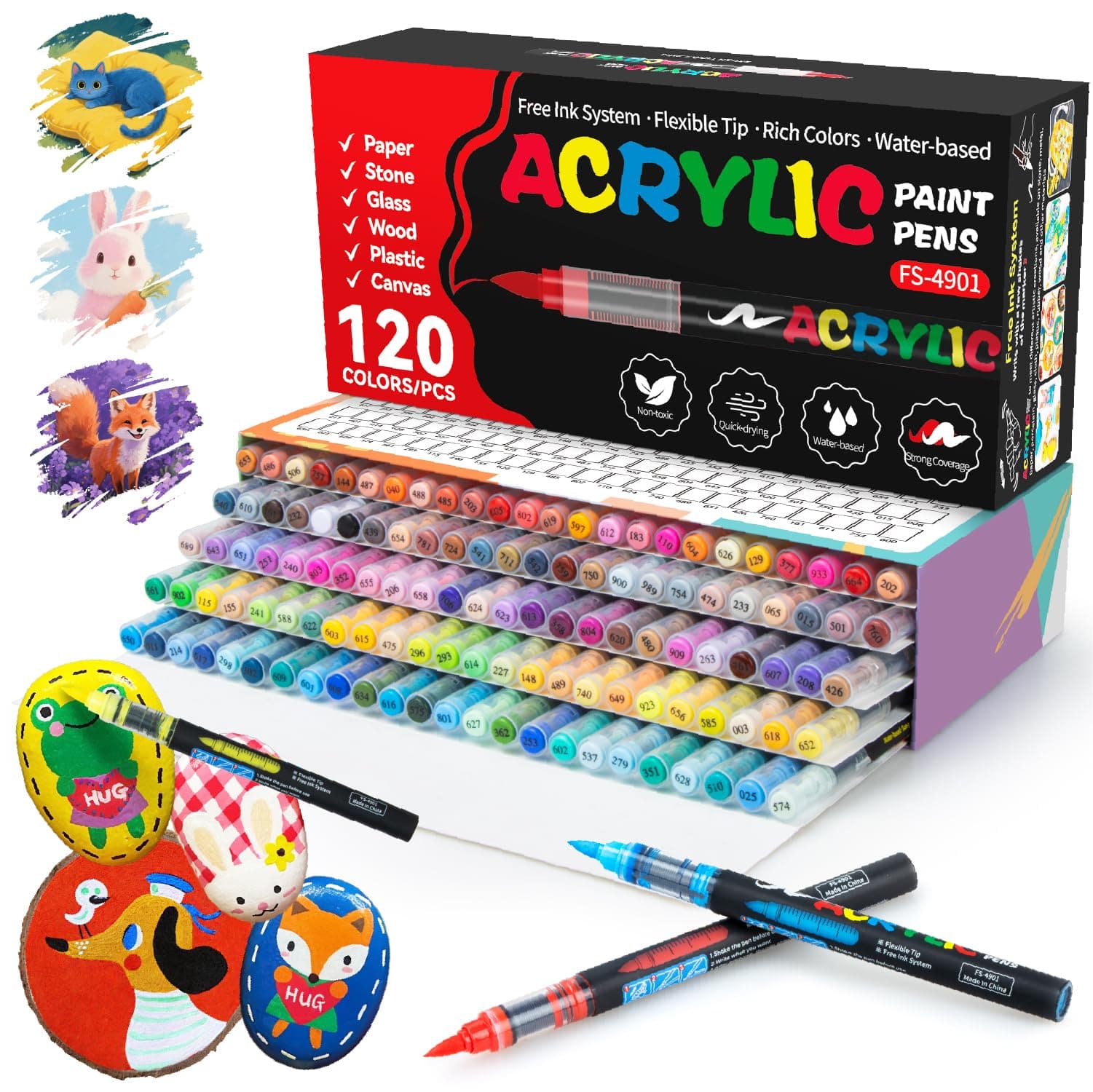 Feutres acryliques Snookids 120 Couleurs - Idéal pour Dessiner sur Papier, Verre et Céramique - Feutres Coloriage Adulte
