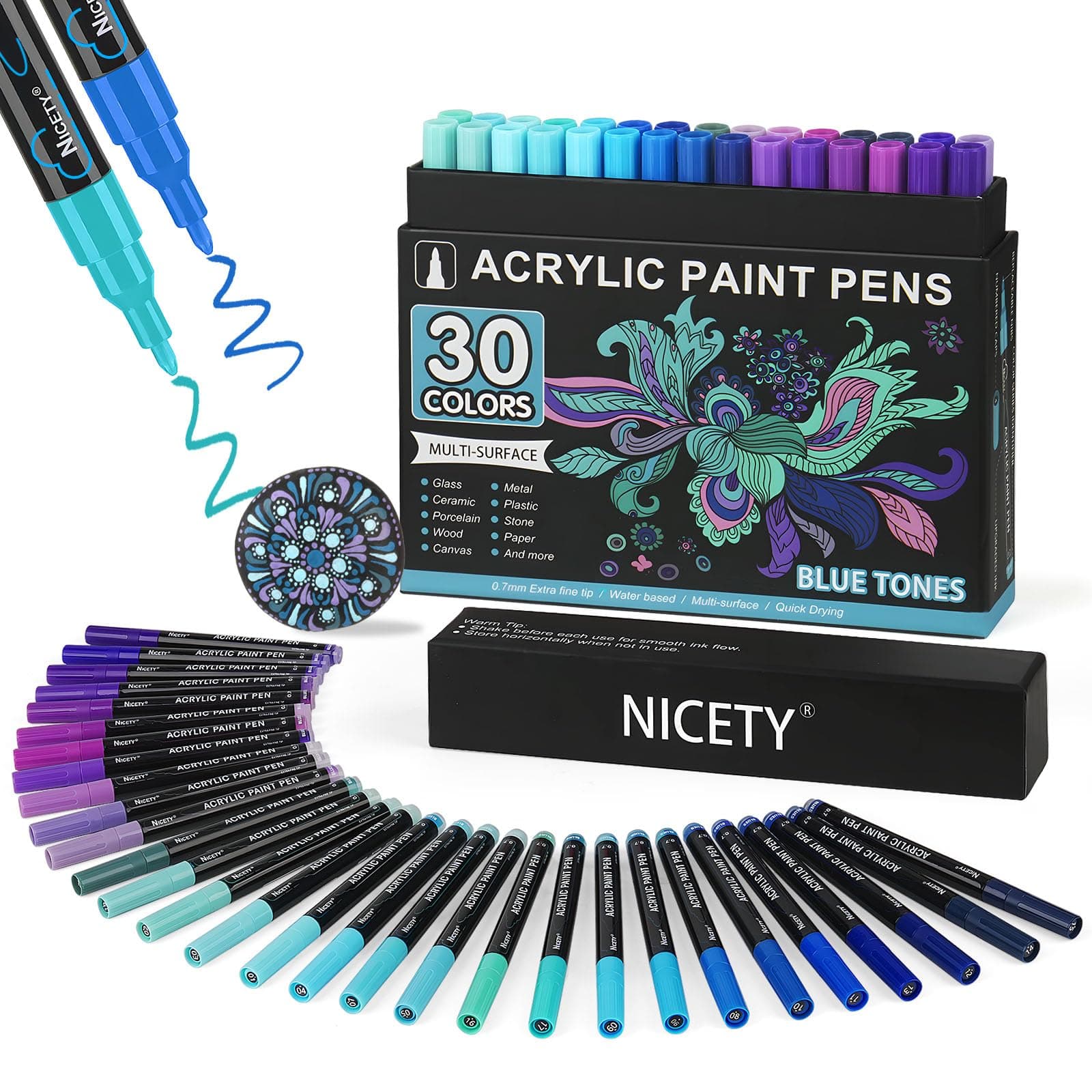 NICTETY Marqueur Acrylique Verre Bois Toile Céramique Bleu 0,7mm