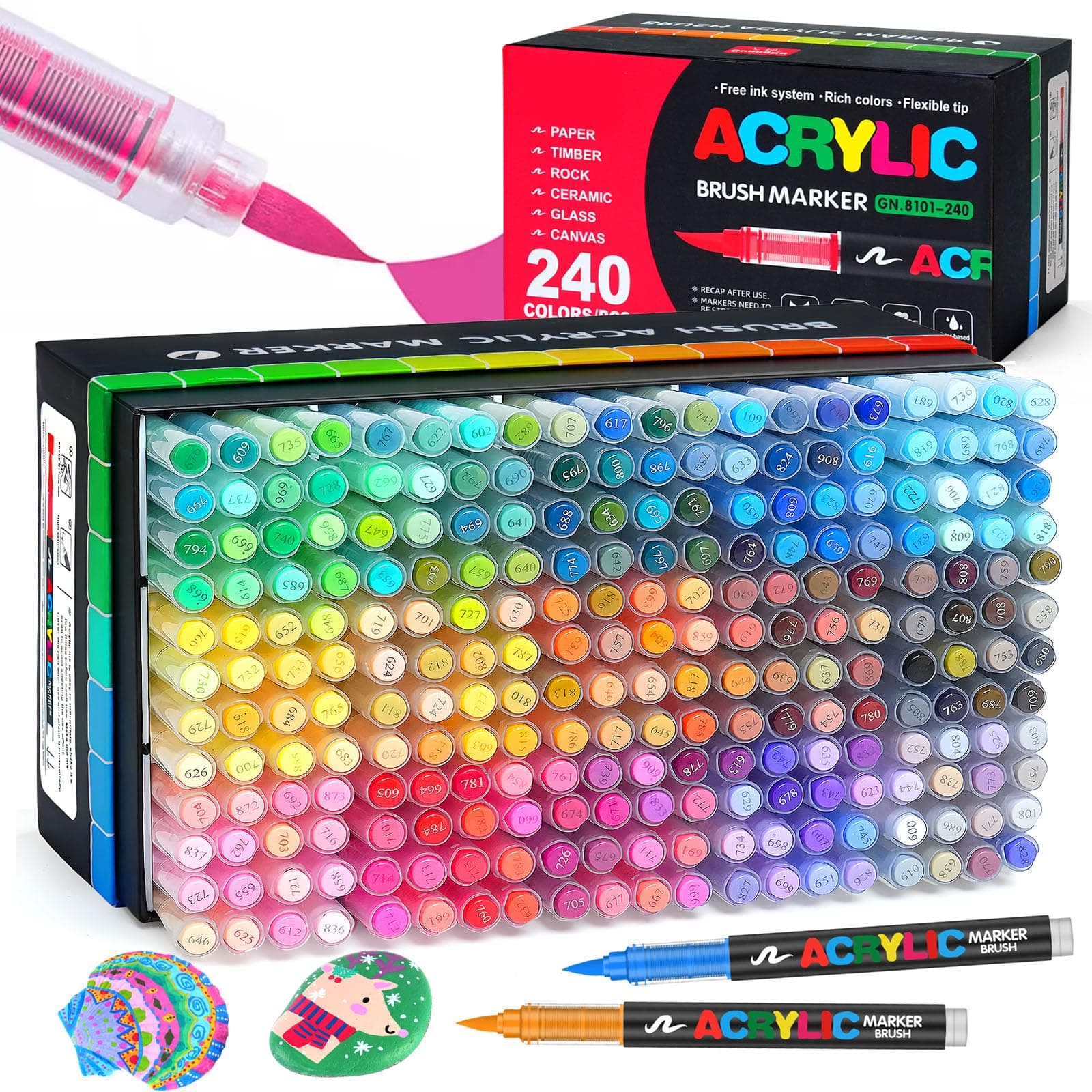Efimeso 240 Couleurs Feutre Acrylique pour Artiste, Marqueur Peinture Acrylique à Pinceau à Base D'eau, Acrylic Paint Ma