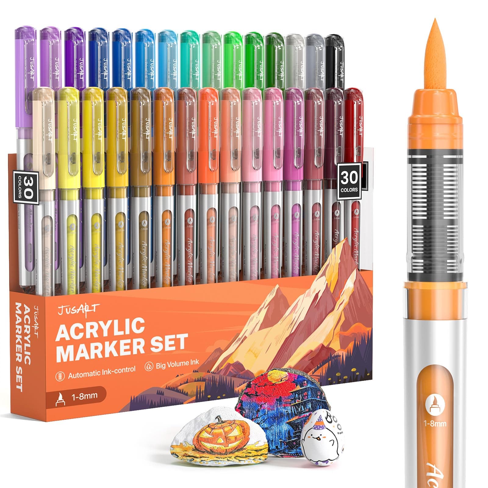 JusArt Acrylique à Pointe Pinceau 30 Couleurs Vibrantes Pour Artisanat DIY À Base d’Eau Étanche Sans Bavure