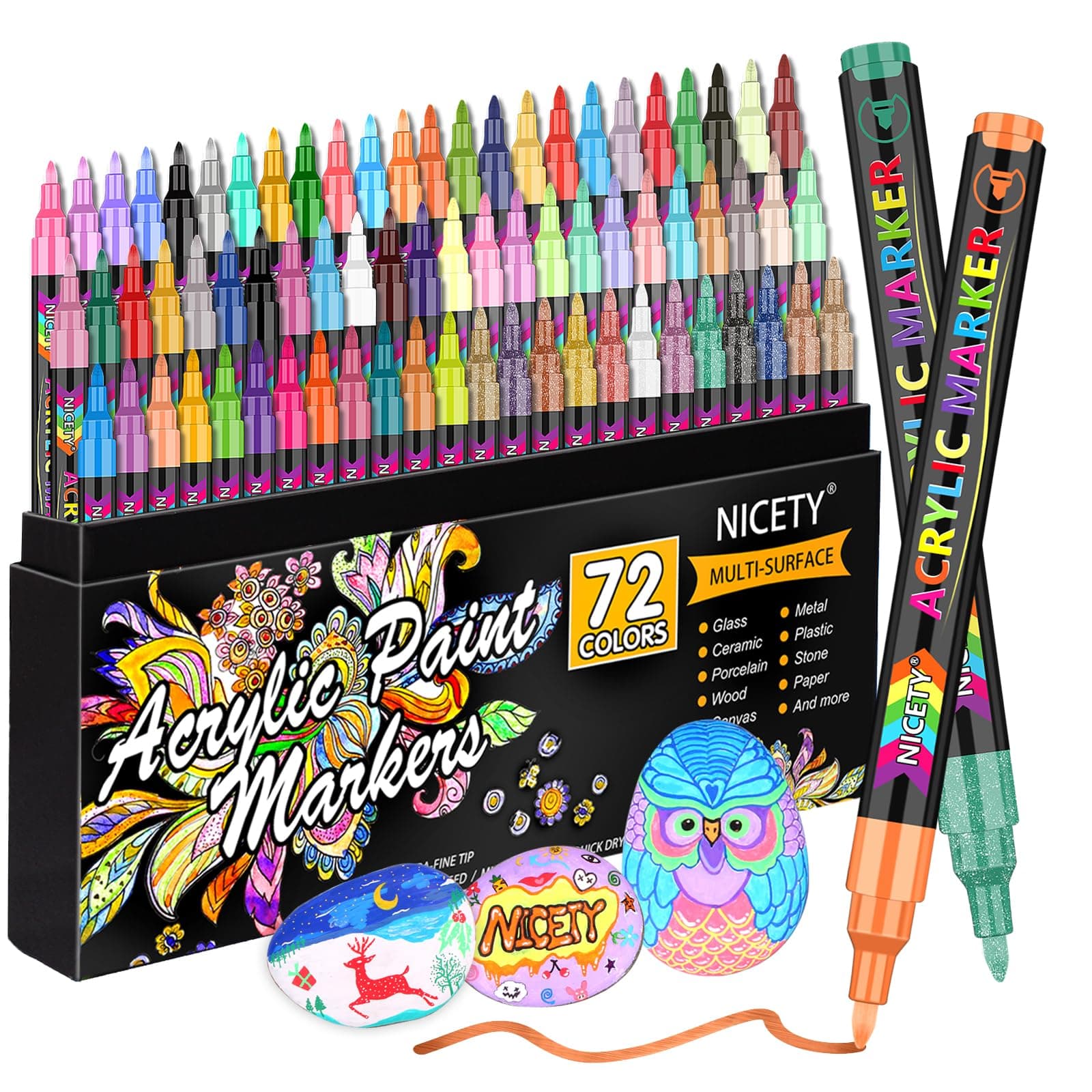 Nicety Lot de 72 marqueurs acryliques à pointe extra fine pour créatifs et artistes en loisirs créatifs