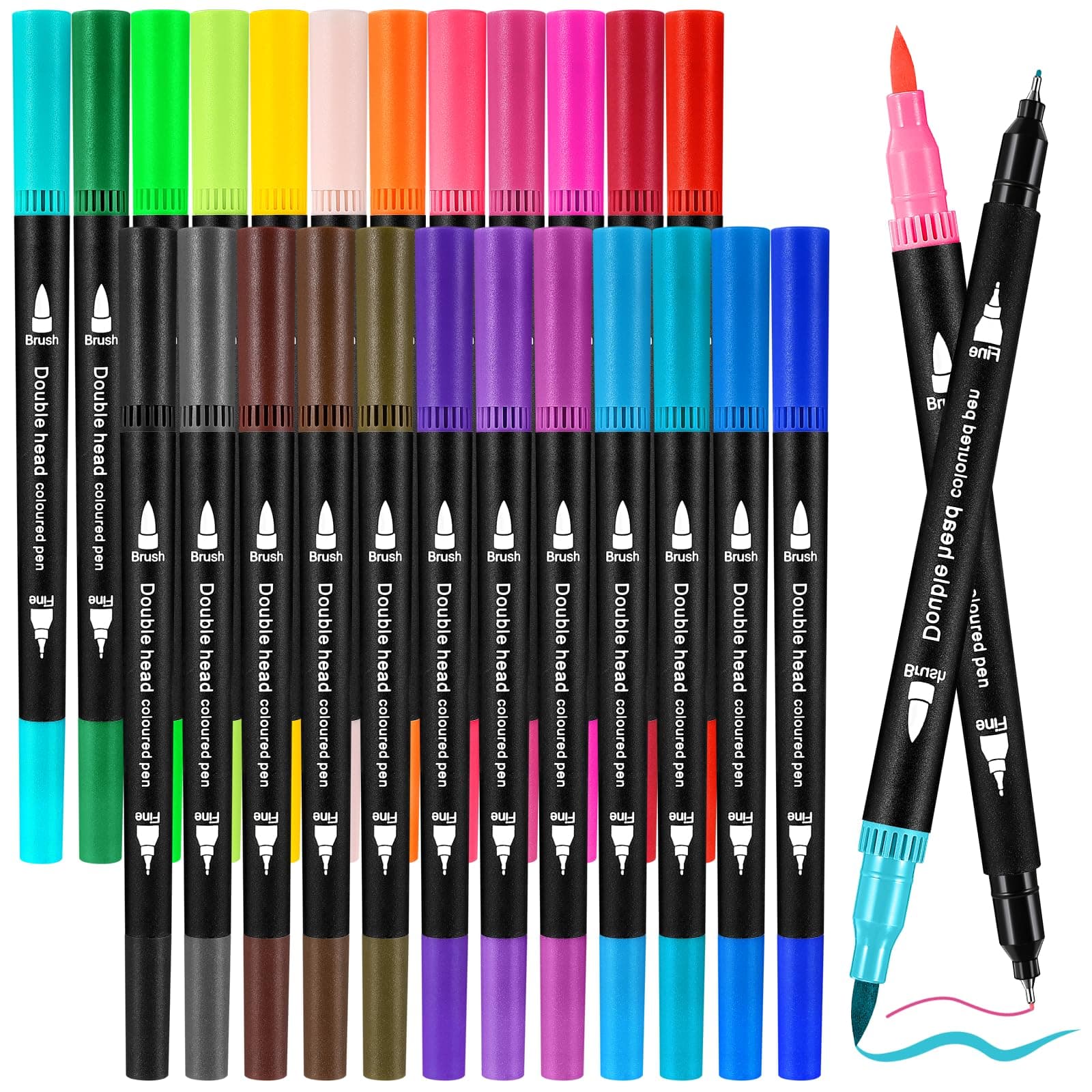 Zéawavsl feutres acrylique 24 pièces, épais (2mm) et fins (0.4mm), pour calligraphie, lettrage à la main, bullet journal
