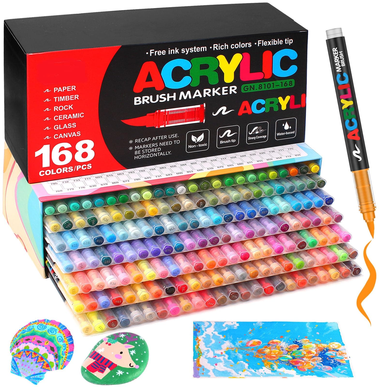 Efimeso Couleurs Feutre Acrylique Marqueur Peinture pour Artiste amateurs, Toile et Roches, Céramique et Verre, Multiple