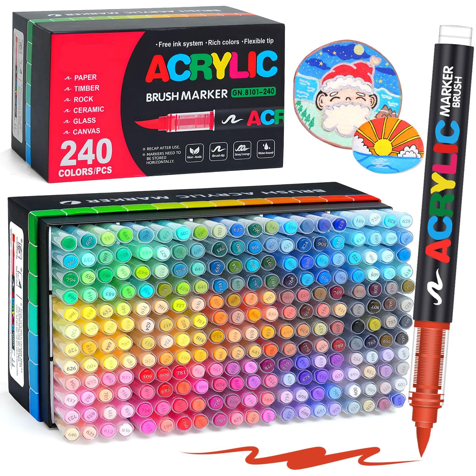 Laconile 240 Couleurs Feutre Acrylique pour Adulte, Marqueurs Acryliques Pointe Pinceau pour Coloriage, Calligraphie, Bo