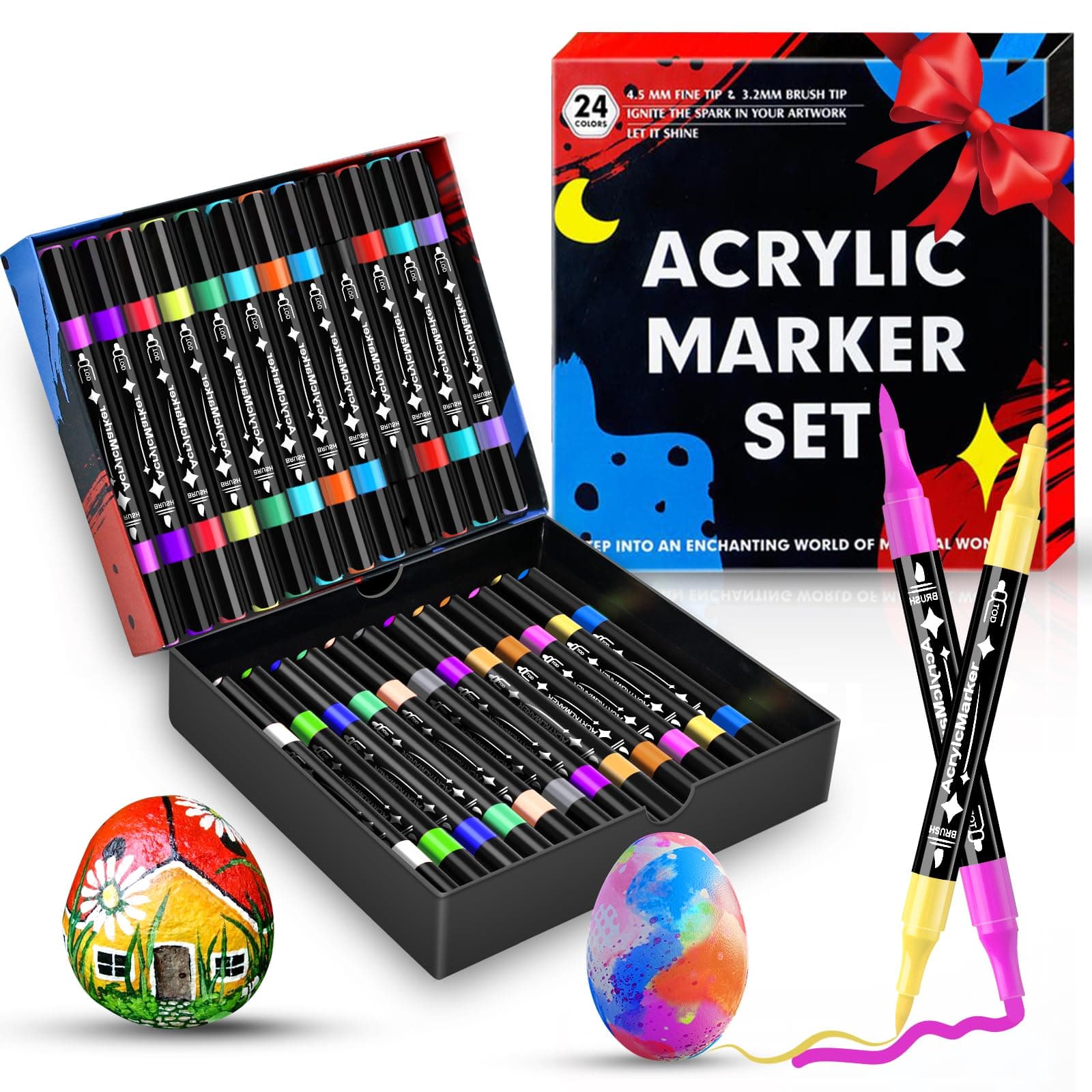 Dictien 24 Couleurs Feutres Acrylique Adultes, Séchage Rapide & Anti-Taches, Non Toxiques & Sans Odeur | Artistes & Bric