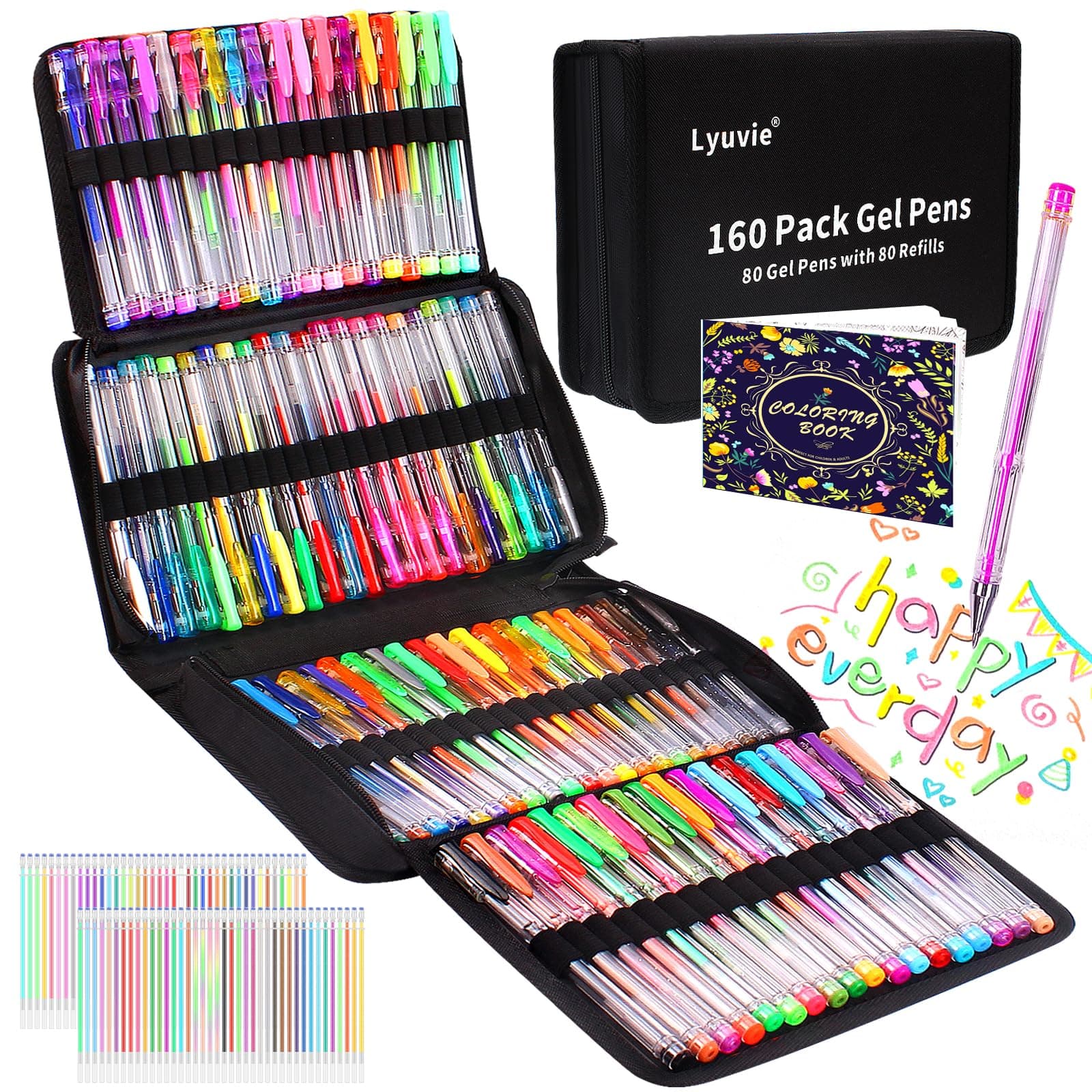 Stylo Gel Paillette Lyuvie 160 pour Enfants et Adultes, Stylo Paillette avec 80 Couleurs et 80 Recharges, Artisanat et S
