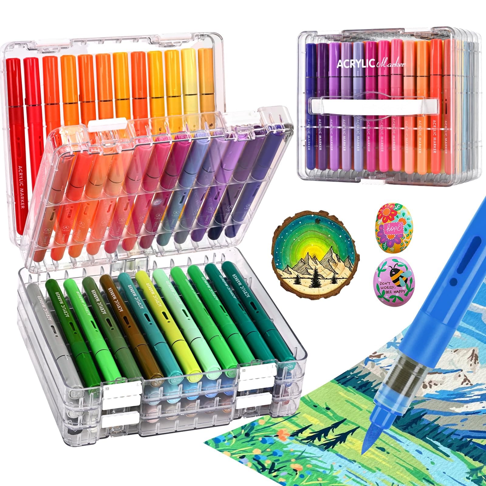 Stylos acryliques IVSUN 60 Couleurs pour Adultes, Peinture sur Pierre et Toile, Design et Qualité pour Artisans et Artis
