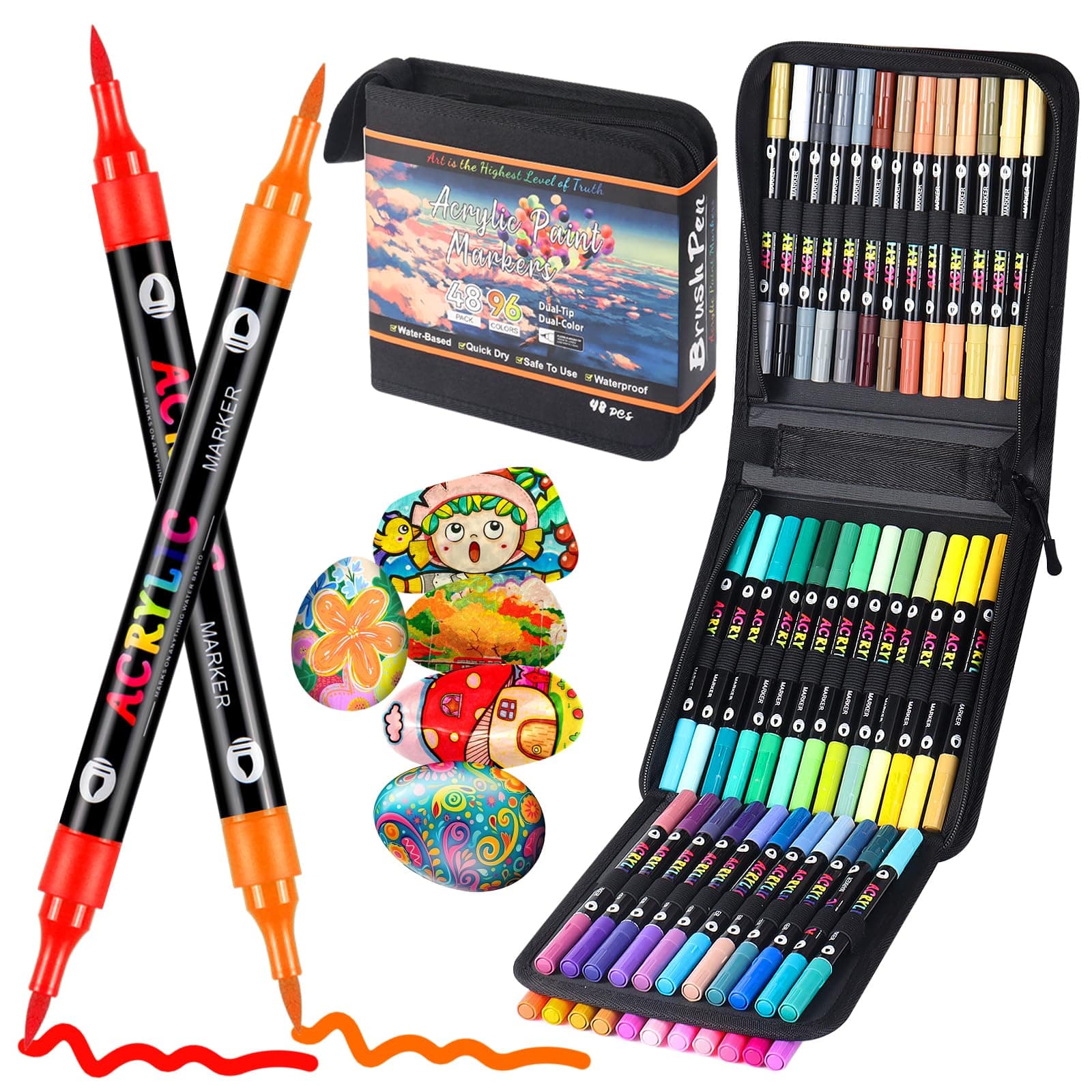 TrendGate 96 Couleurs Feutres Acrylique Marqueur pour Artisans et Artistes, Dessin, Peinture sur divers matériaux, Kit c
