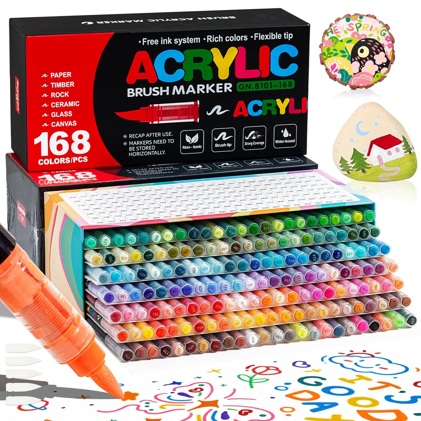 WOGOPRO Marqueur Acrylique 168 Couleurs | Stylo Paint pour Calligraphie et Artatif | Bois, Pierre, Toile et Céramique |
