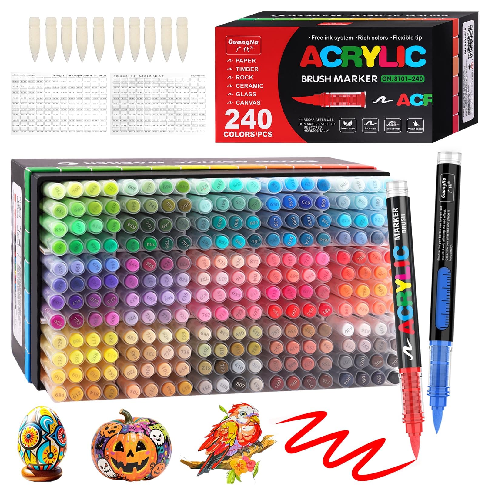 Funnasting 240 Couleurs Feutre Acrylique pour Arts & Crafts - Tête de Brosse Douce - Idéal pour Coloriage, Verre, Tissu,