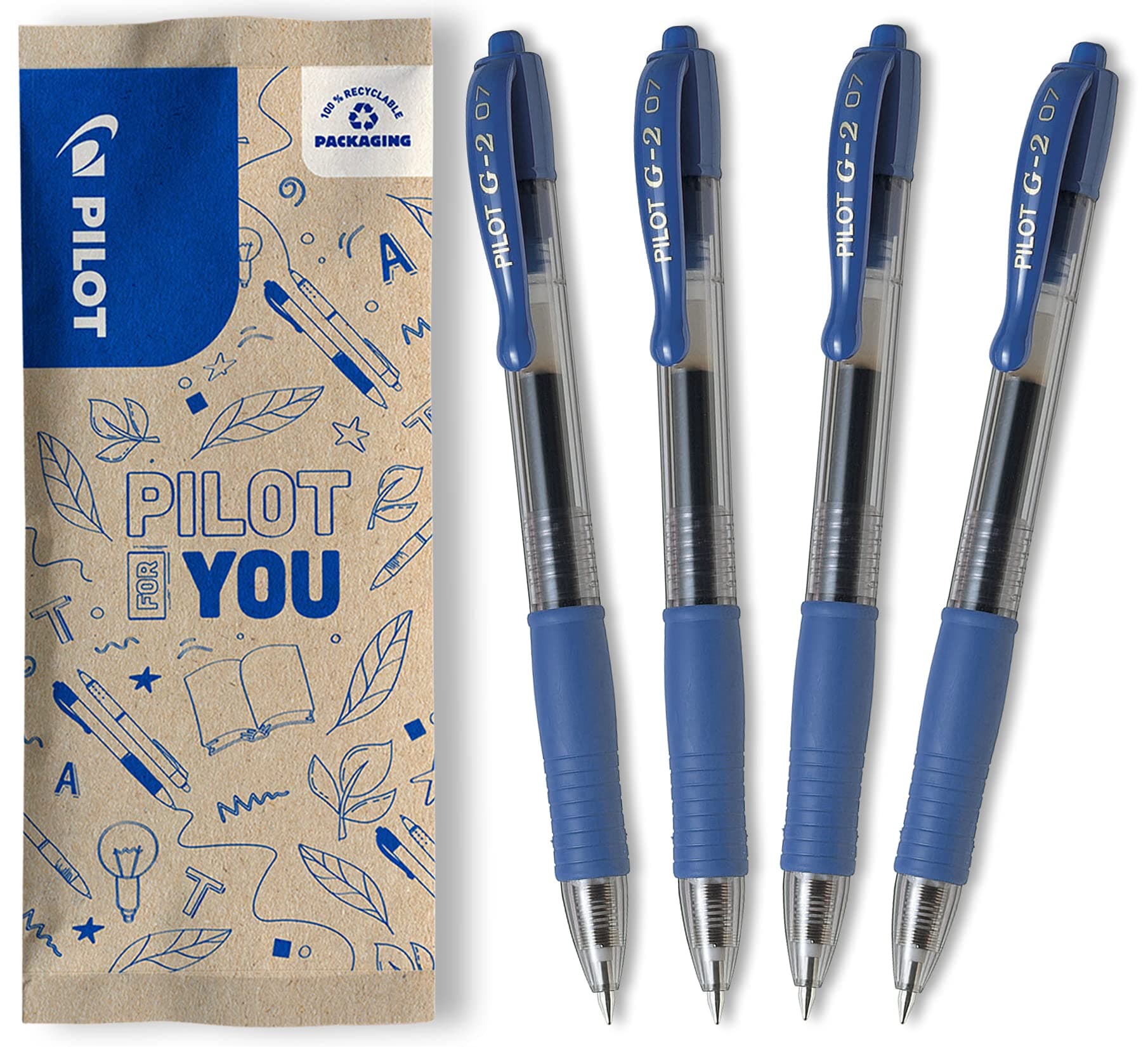 PILOT - Lot de 4 stylos roller à encre gel rétractables et rechargeables - Stylos en plastique recyclé - Idéal pour étud