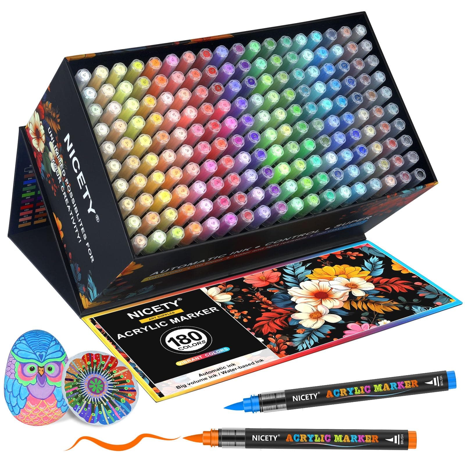 Marqueurs acryliques NICETY 180 Couleurs – Pour Adultes – Pointe 1-6mm – Peinture sur Pierre, Bois, Verre, Céramique – S