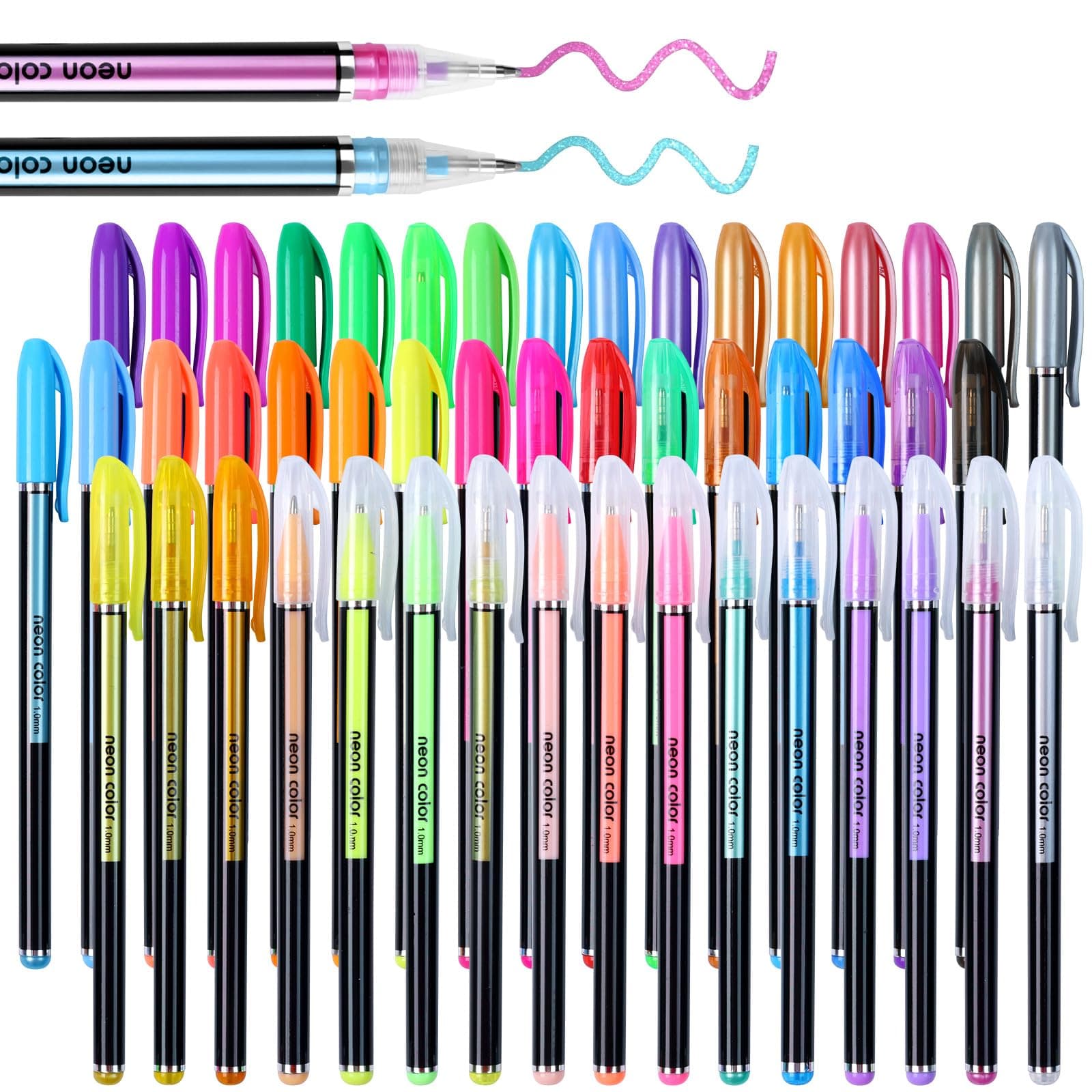 Joyoldelf 48 Stylo Gel Pailleté Métallique pour Enfants et Adultes - Paillettes Néon Pastel, Parfait Pour Peinture et Li
