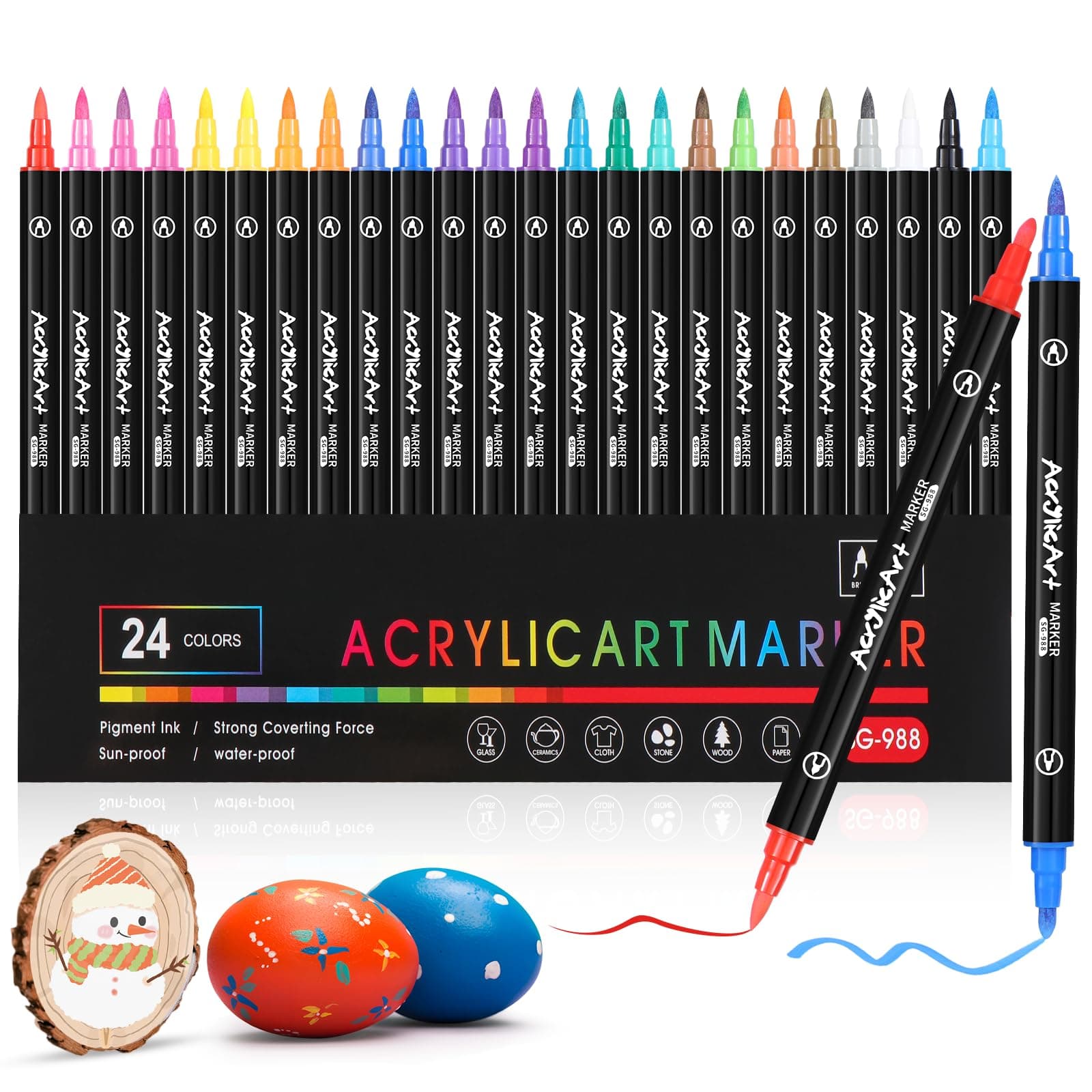 Diboniur 24 Couleurs Feutre Acrylique pour Adultes, Stylo Feutre Double Pointe Aquarelle, Acrylic Marker Idéal pour Colo