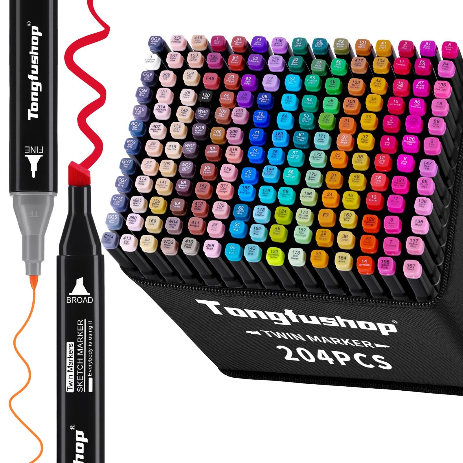 Marqueurs à alcool Tongfushop 204+2 couleurs, feutres coloriage adultes, permanents pour art esquisse