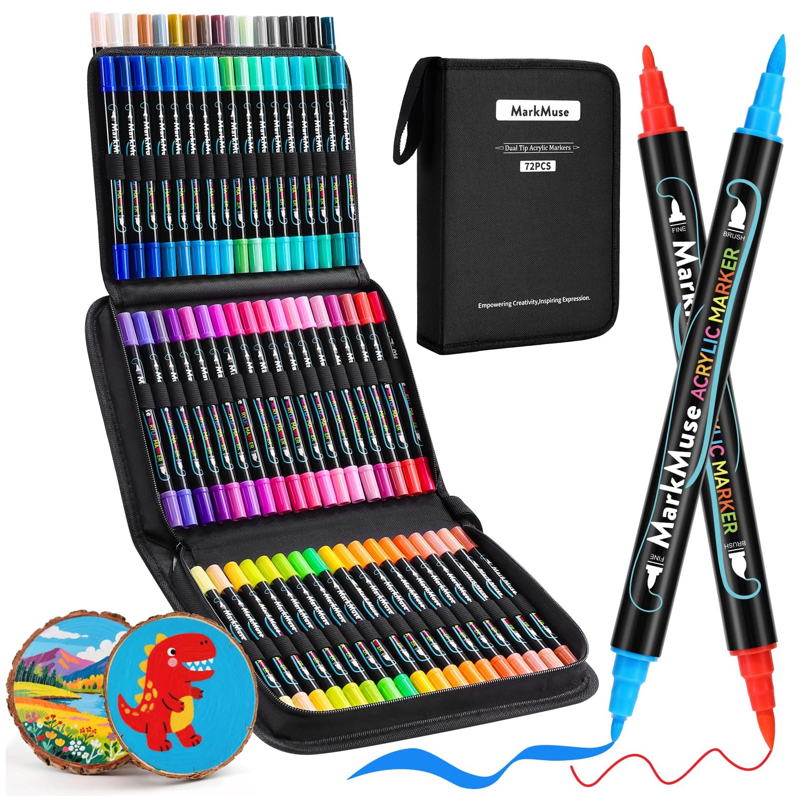 MarkMuse 72 Couleurs Feutre Acrylique, Excellents Stylos Acryliques à Pointe Pinceau pour le Coloriage Adulte, Idéaux po