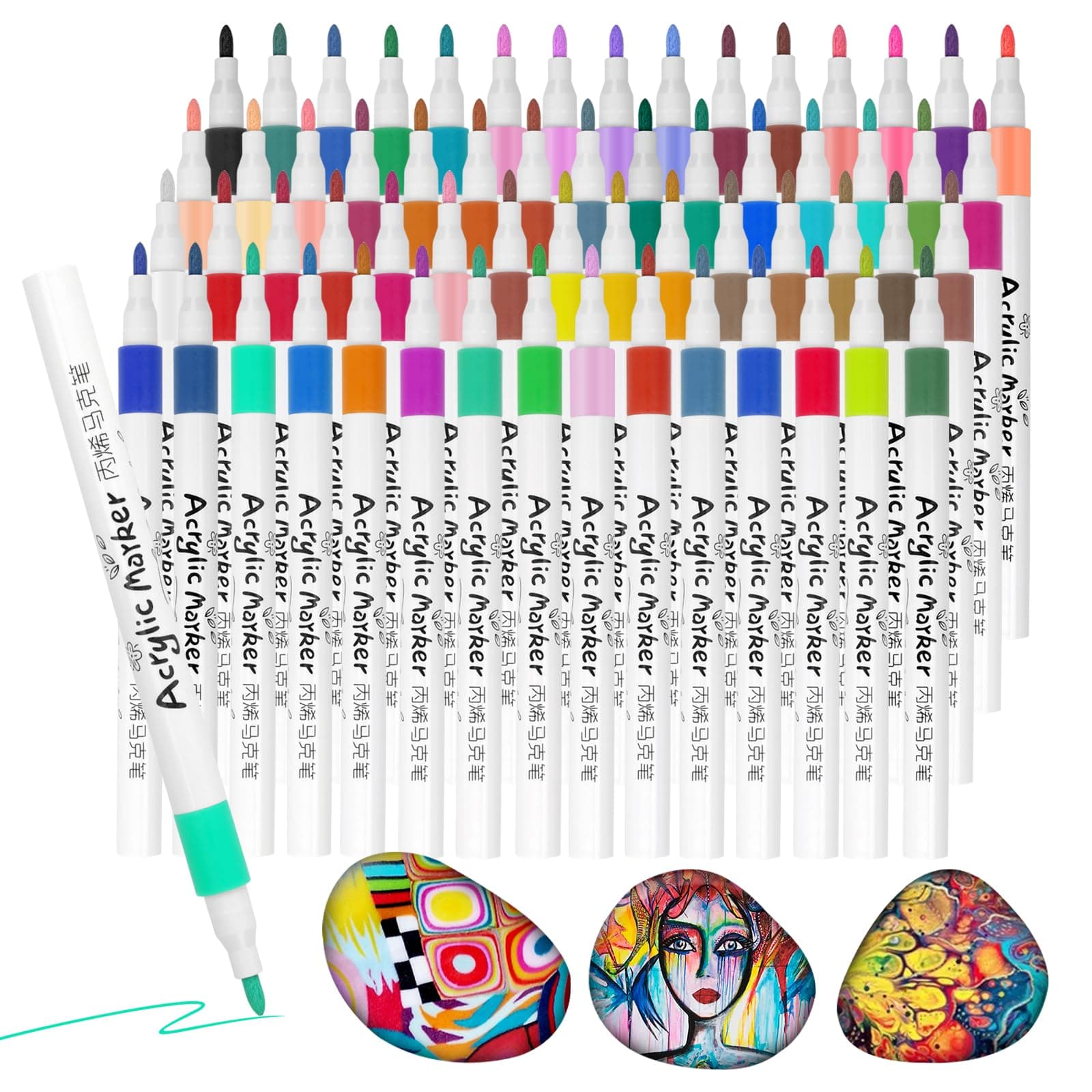 Marqueurs de Feutre Peinture Acrylique Nicety 60 Pièces pour Pierre, Toile, Verre - Feutres Acryliques Universels pour C