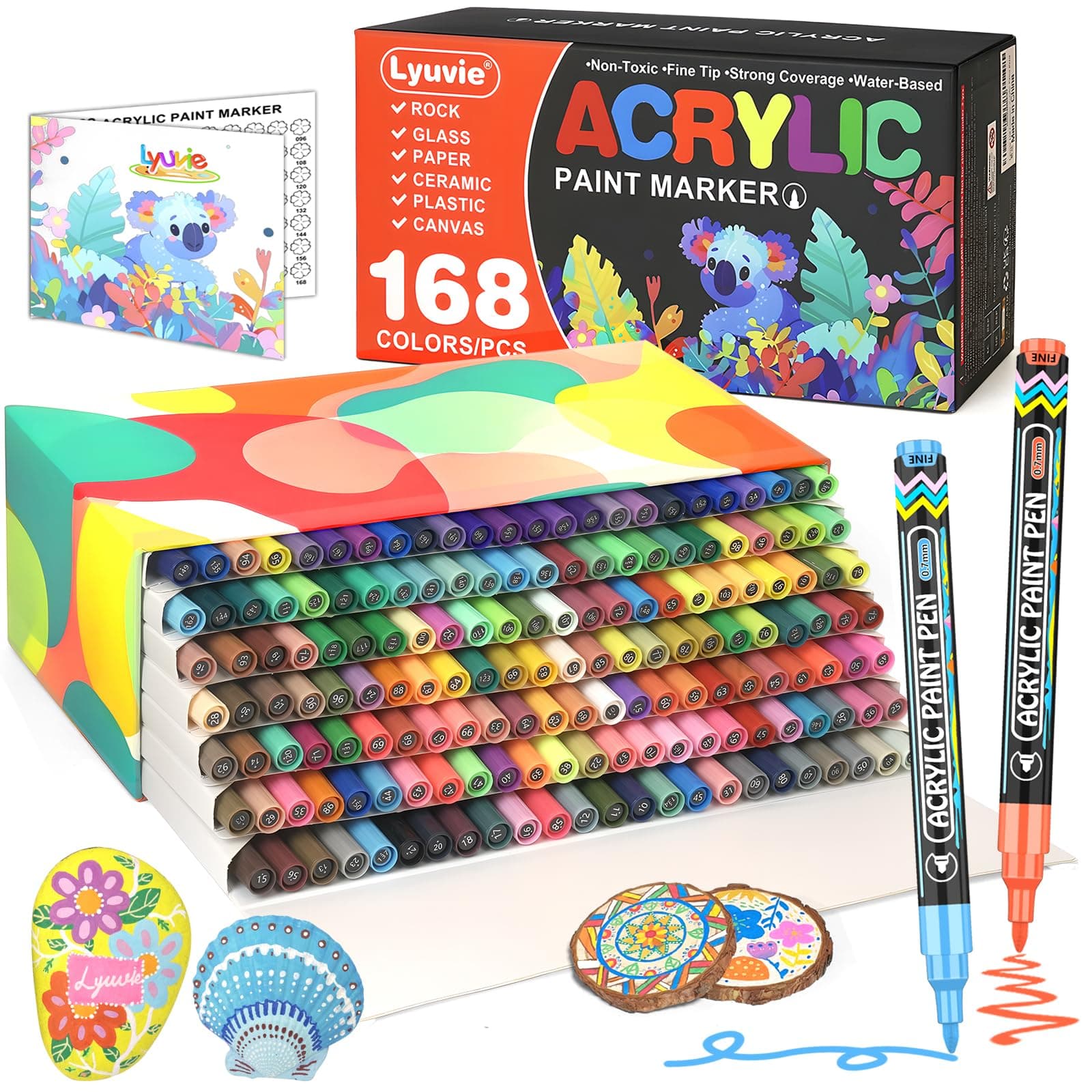 Lyuvie Couleur Feutres Acryliques Marqueur Peinture Acrylique, Pointe Extra Fine, Permanent pour Textile Verre Métal Tis