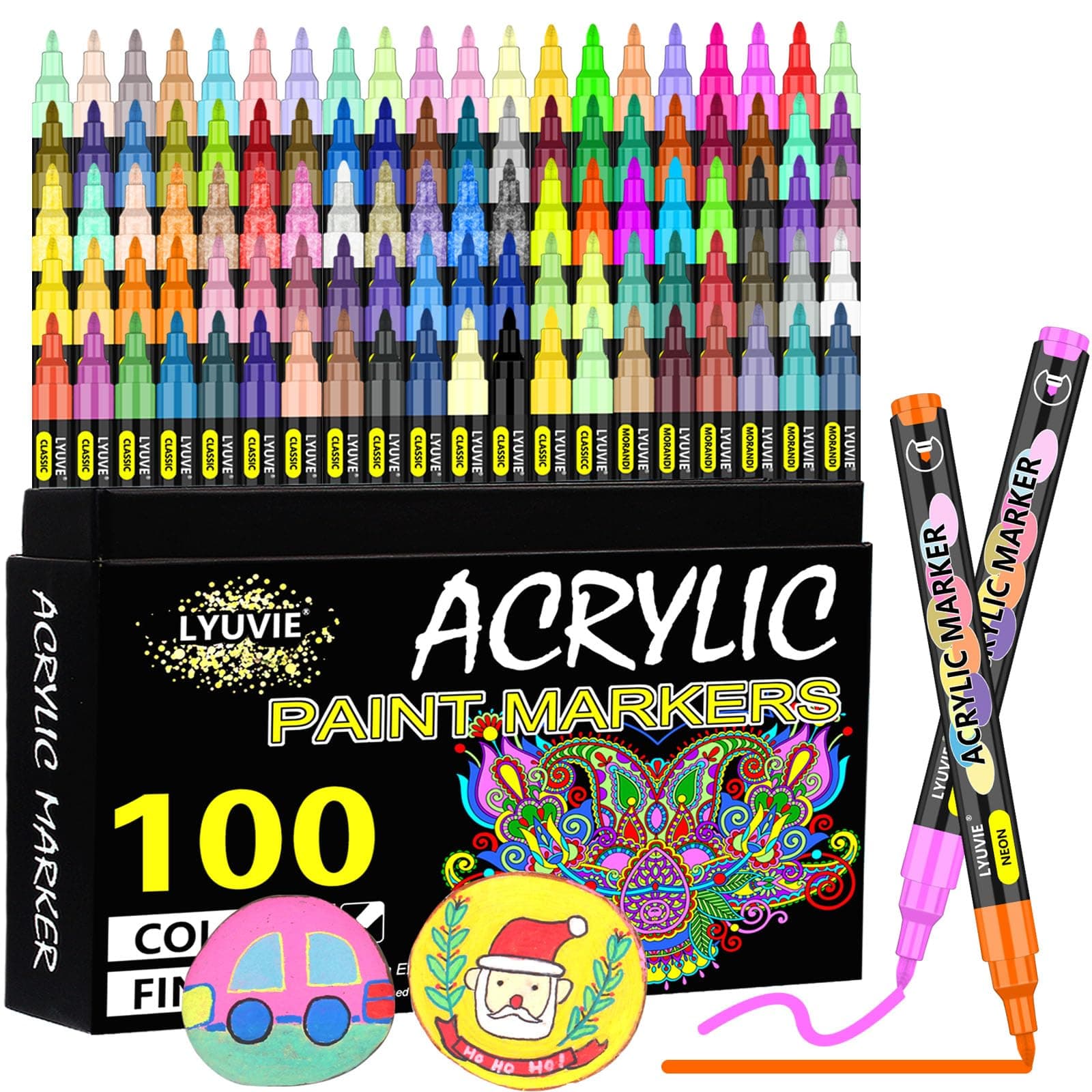 Marque Lyuvie Feutre Acrylique 100 Couleurs pour Textile Verre et Métal, Permanent et Precis de 0,7 mm pour Artistes Ama