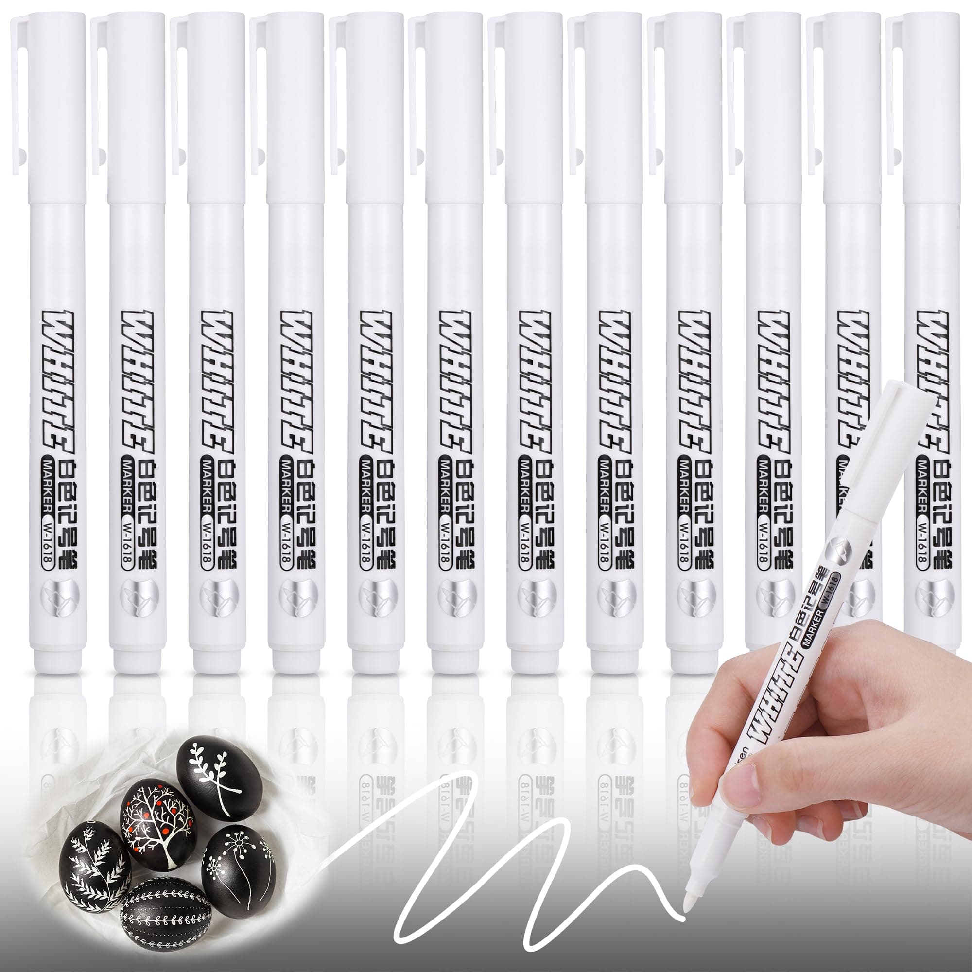 Marqueur acrylique JIANTA 12 feutre blanc indélébable, imperméable, pointe fine 1mm, permanent pour pneu, galets, bois,