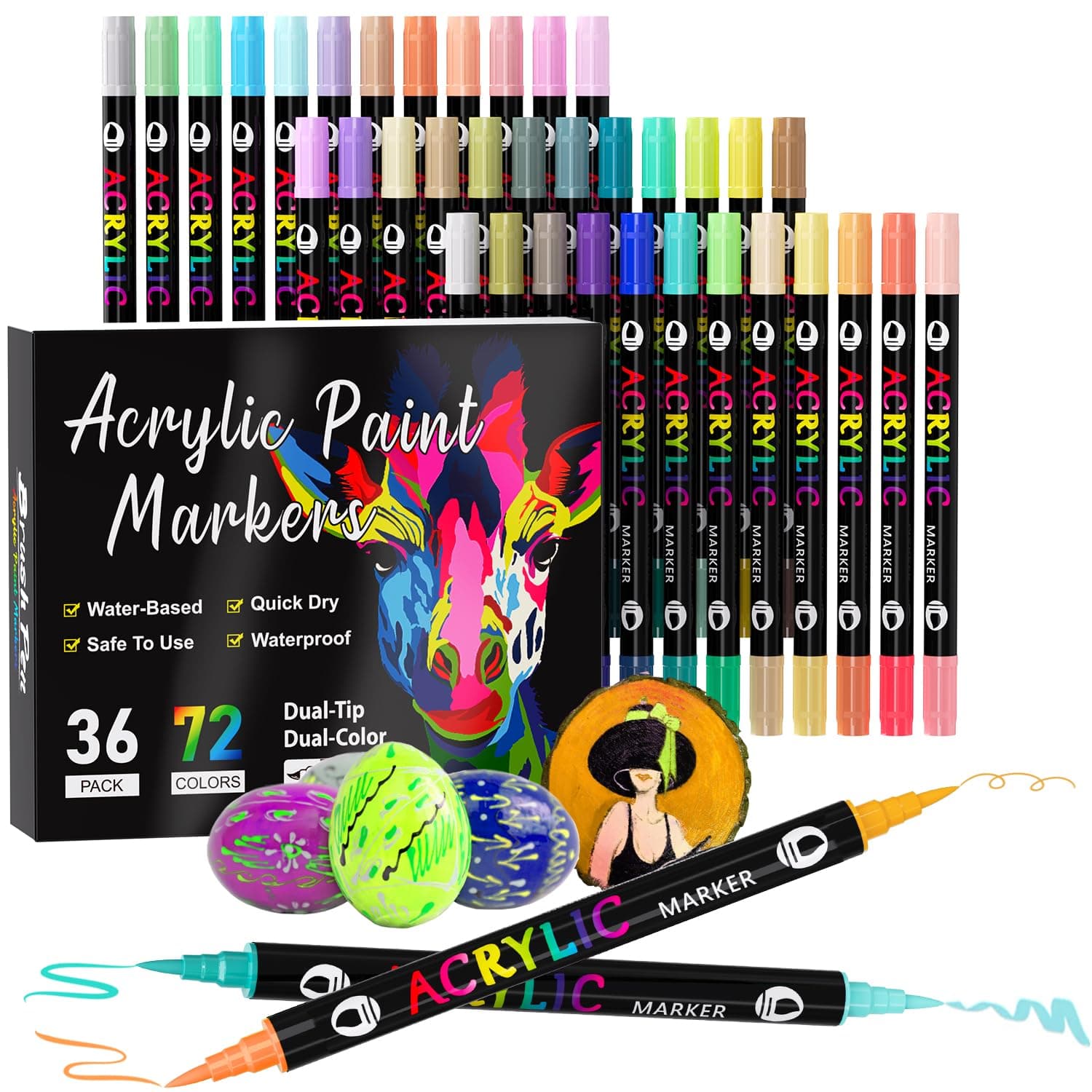 TrendGate 72 Couleurs Marqueur Acrylique Double Pointe Pinceau Pour Artiste Environnement Intérieur Exterieur