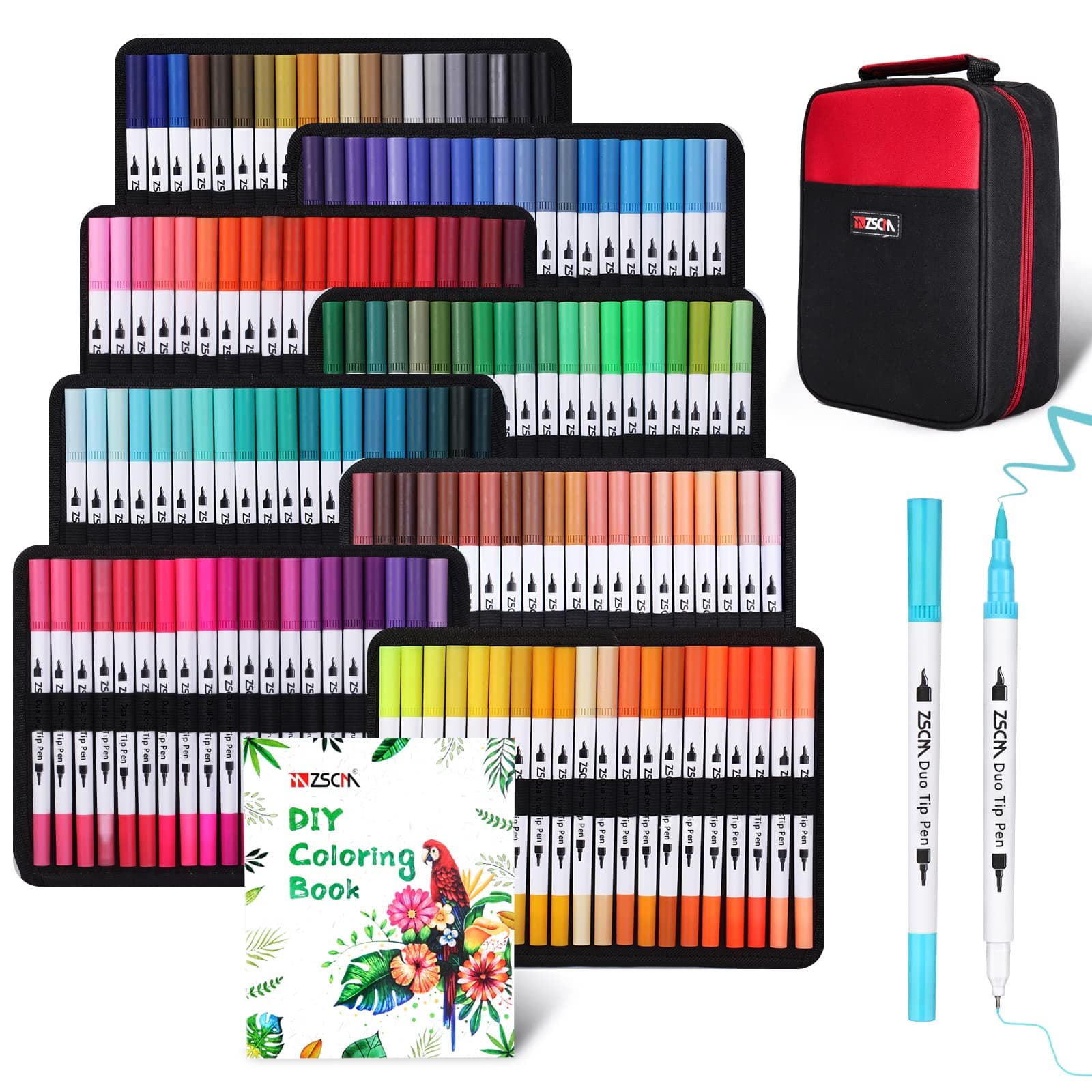 Pinceau à double pointe ZSCM, 160 couleurs permanents pour coloriage et calligraphie.