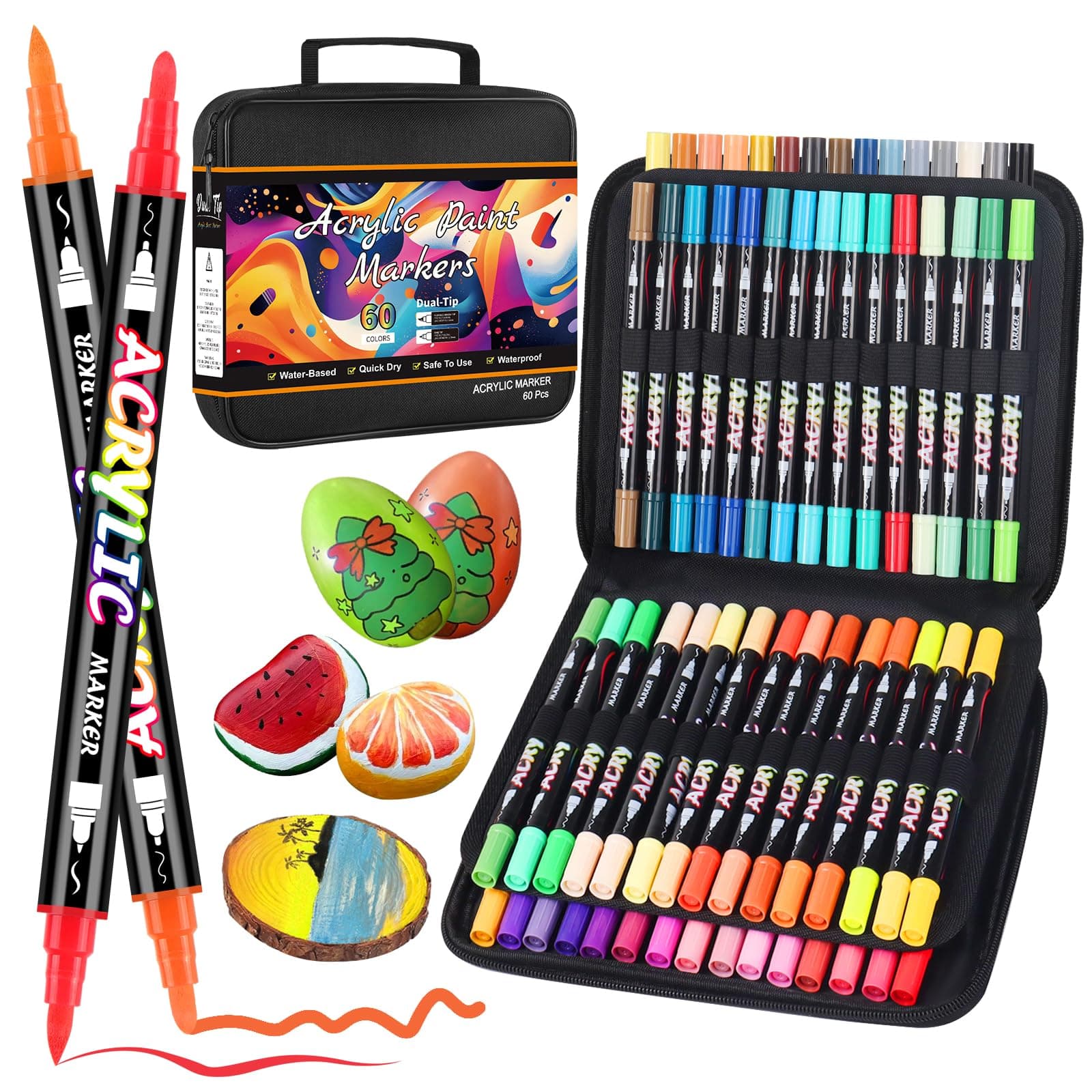 Feutre acrylique Sonlaryin 60 couleurs pour peinture, bricolage et toile, Marqueur acrylique Sonlaryin double pointe pou
