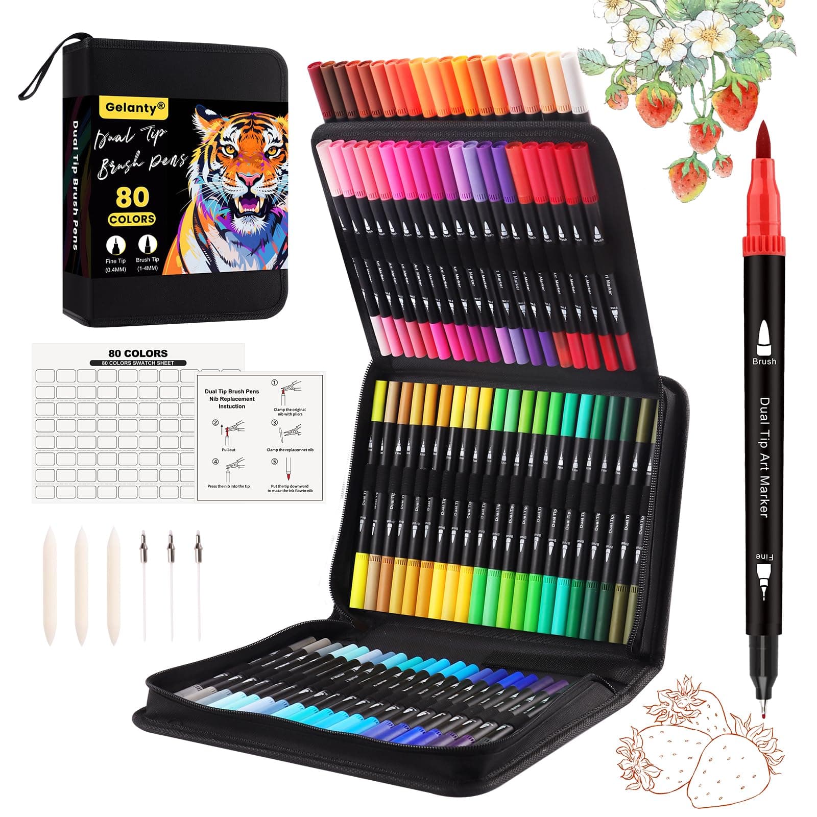 Gelanty Feutres Coloriage Adulte, 80 Stylos Double Pointe Aquarelle pour Adulte, Pinceaux Marqueurs de Qualité, Adaptés