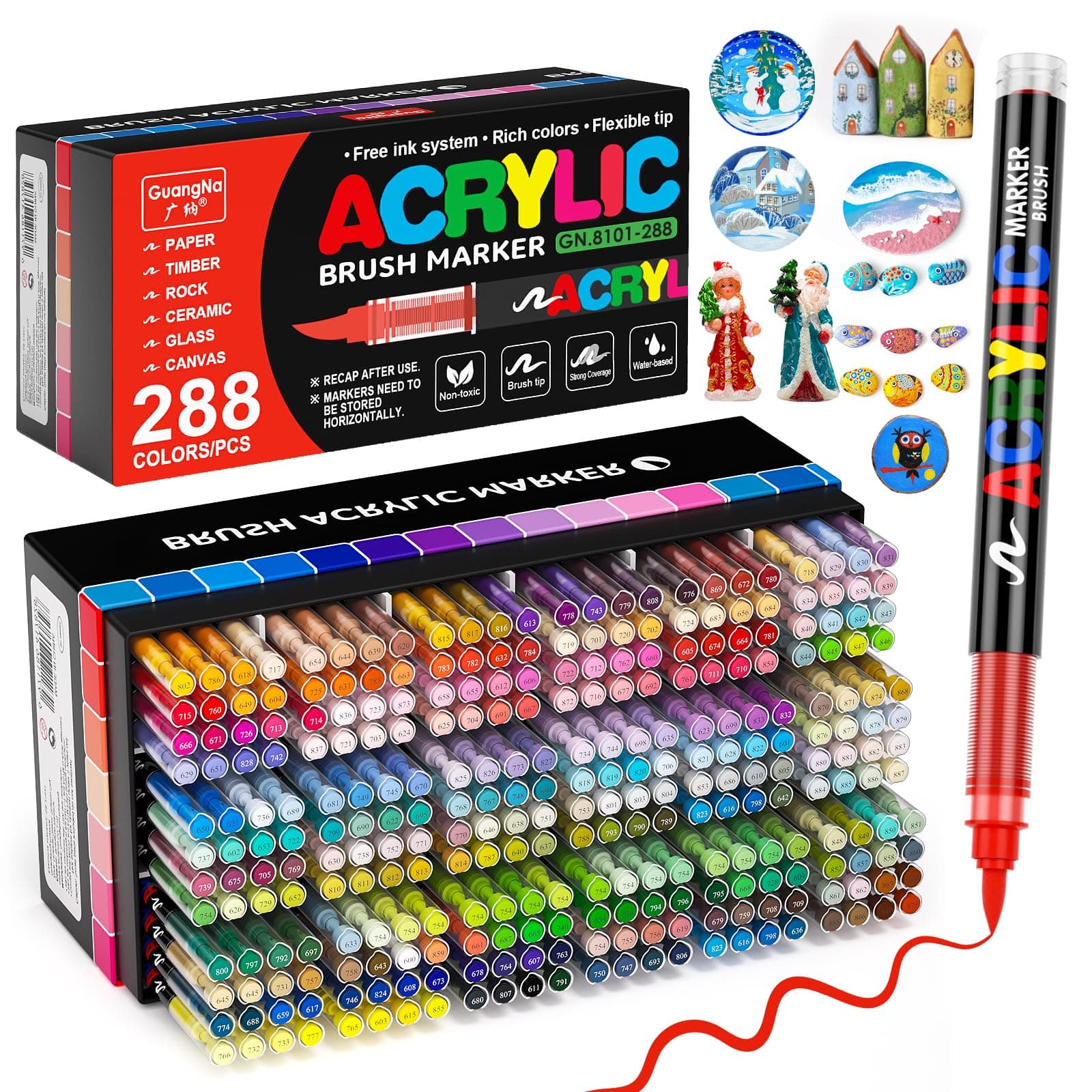 Marqueur Peinture Acrylique Sonlaryin 288 Couleurs, Pinceau Multifonction pour Papier, Verre, Métal, Plastique, Bois, Oe