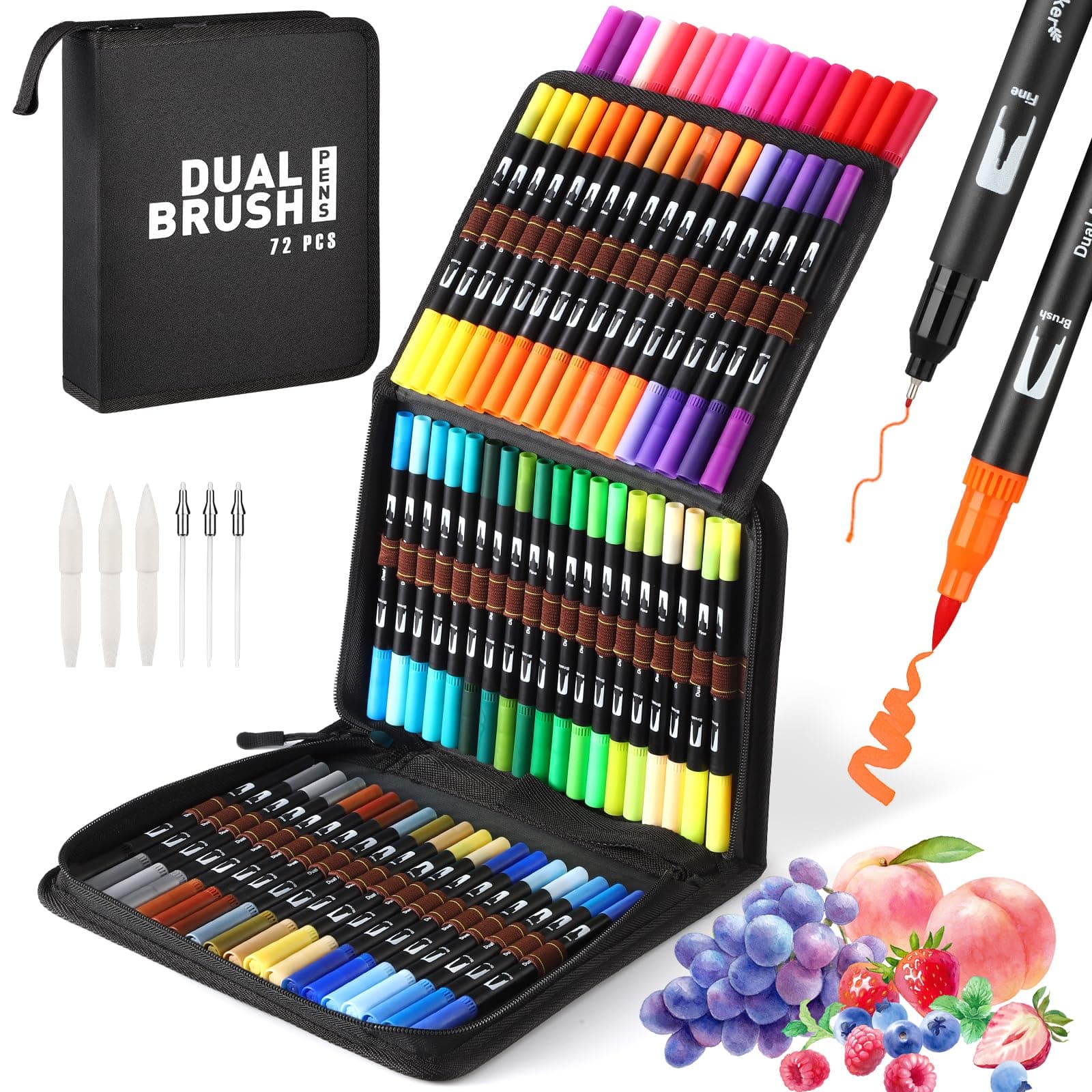 MZH Art marqueurs à pinceau à double extrémité conviennent aux adultes et aux enfants pour colorier et dessiner - set de