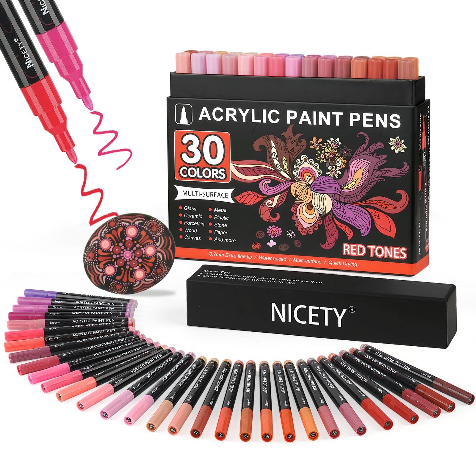 Nicety Acrylique 0,7 mm Marker Verreaux Céramique Bois Toile - Acrylic Water-Based Paint Marker Fine Point - 30pcs (Roug