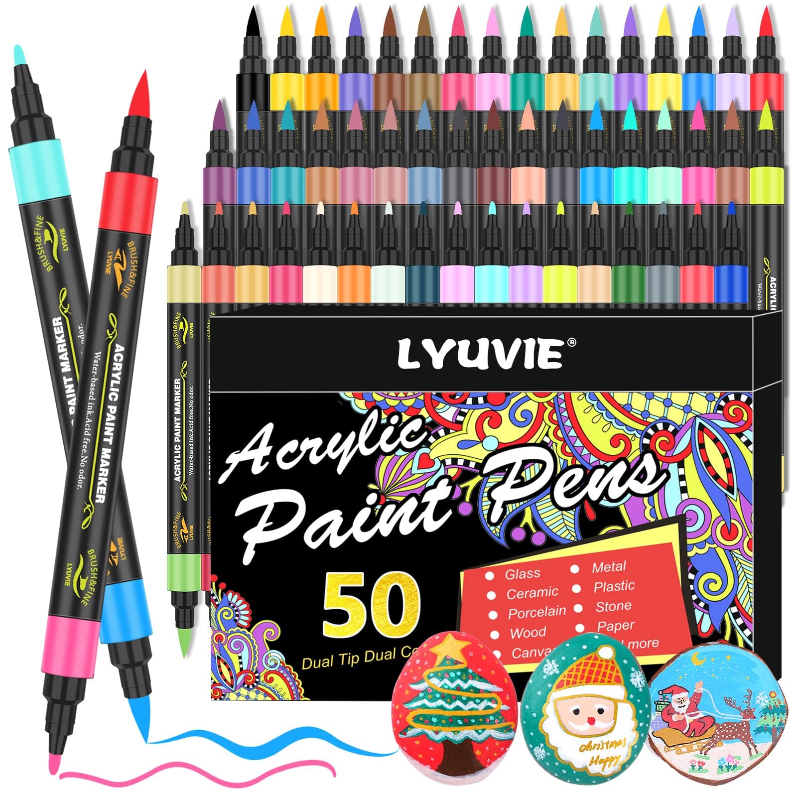 Lyuvie 100 Couleurs Feutre Marqueur Peinture Acrylique pour Les Artisans etétudiants, Usage Multifonctionnel et Qualité