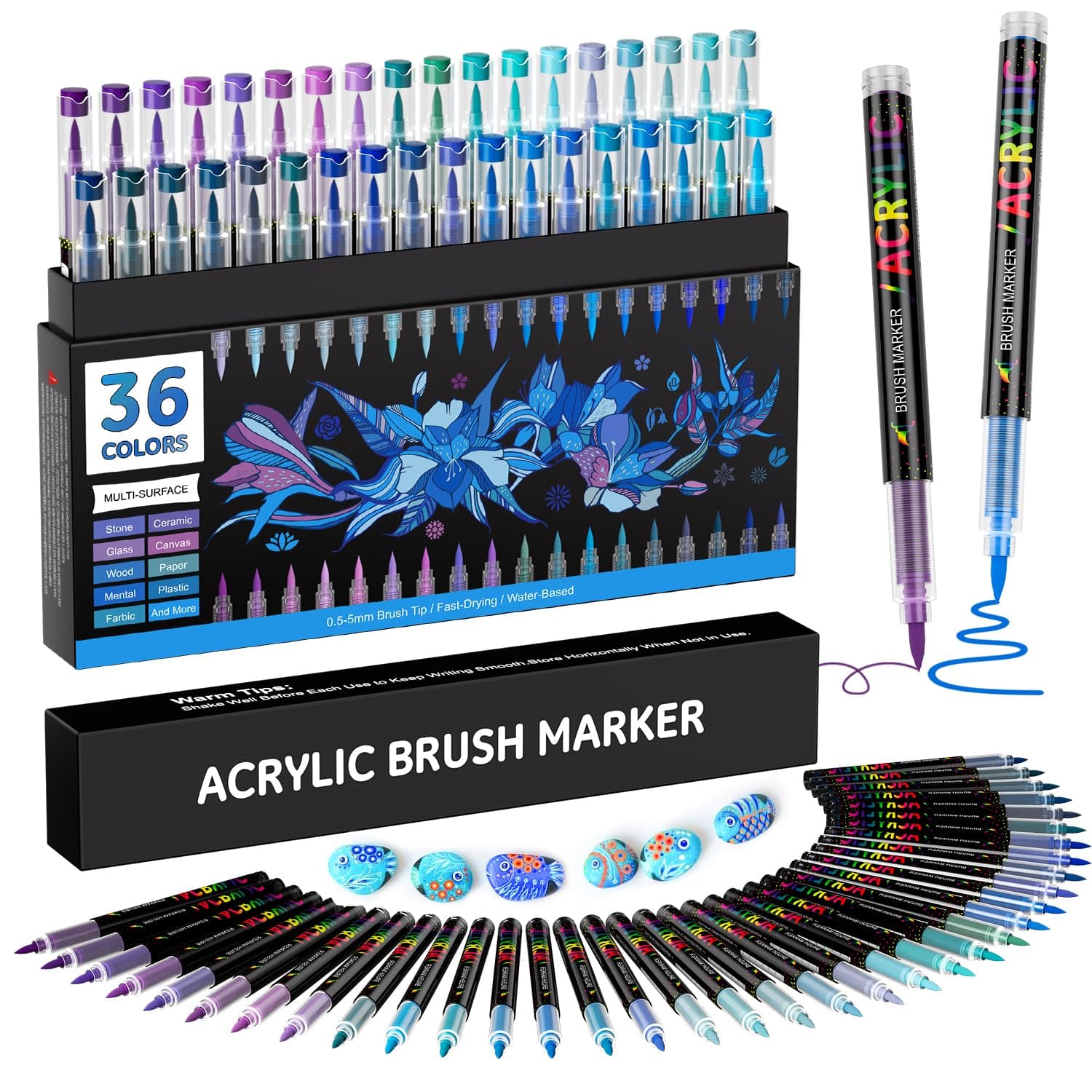 Marqueur acrylique Sonlary 36 couleurs, pinceau inclus, pour tout support - Bleu