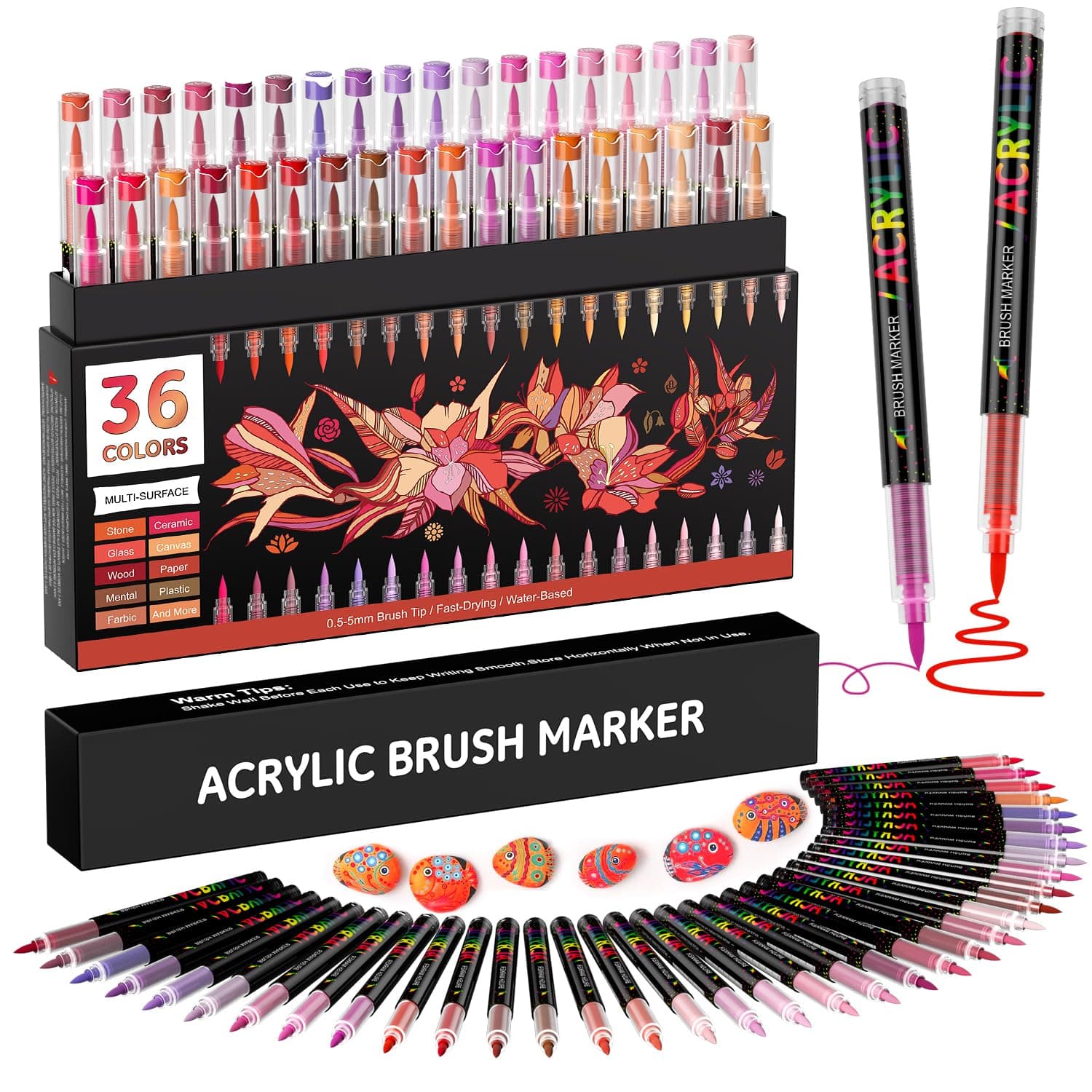 TrendGate Feutre Acrylique 36 Couleurs - Couleur Rouge pour Artisans et artistes en Quête de Polyvalence sur Papier, Ver
