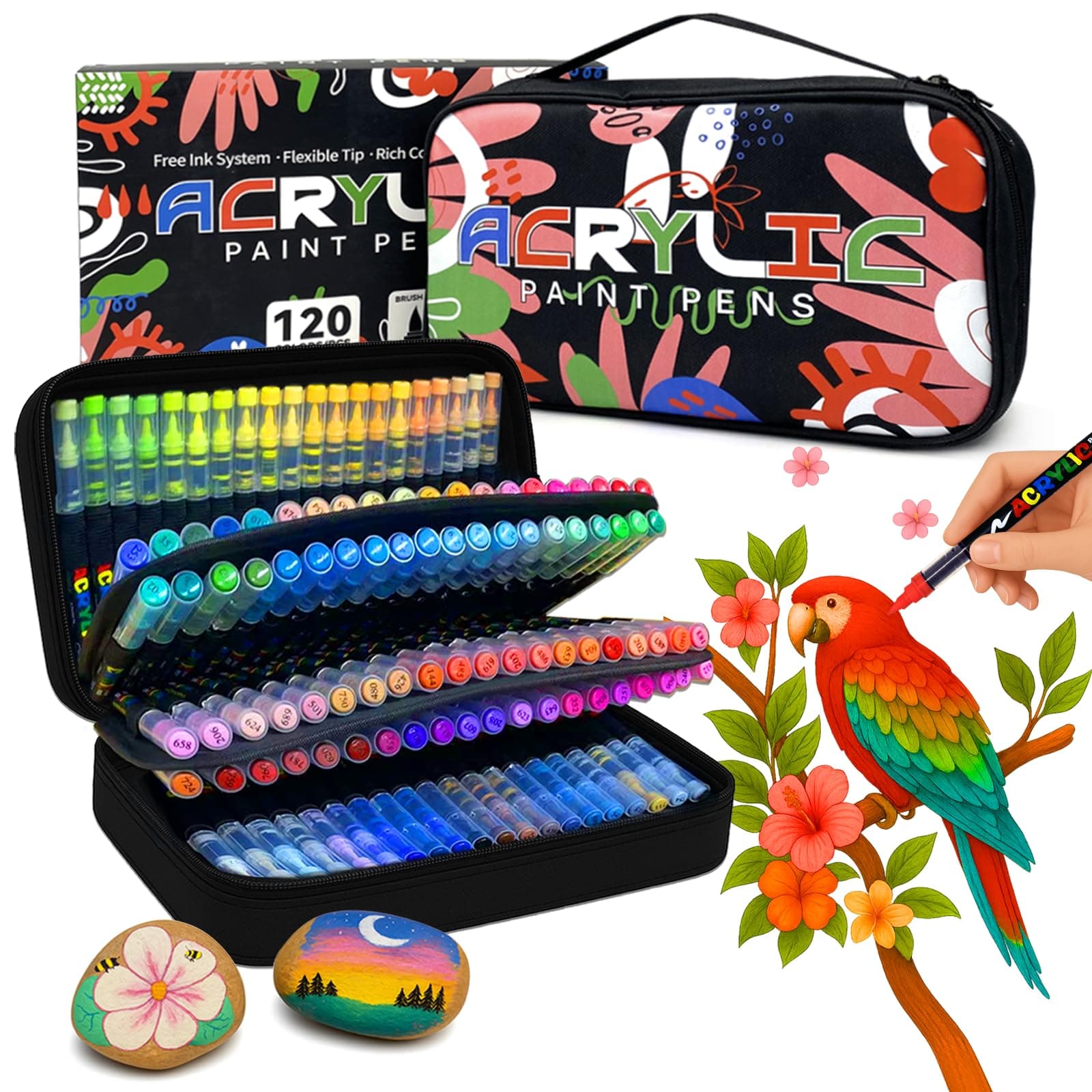 Mockredn 120 Marqueurs Acryliques pour Artisanat - Non Toxiques, Idéaux pour Peinture sur Toutes Surfaces, Offert dans u