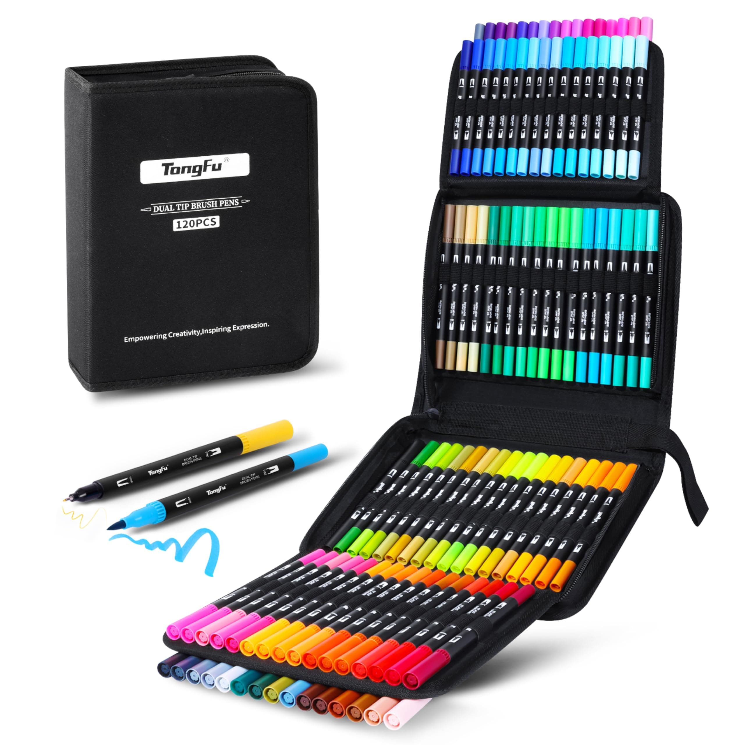 TongFu Feutres Coloriage Adulte Multiusage, Mandala et Bullet Journal, Doublent Pointe Aquarellable, 120 Couleurs pour D